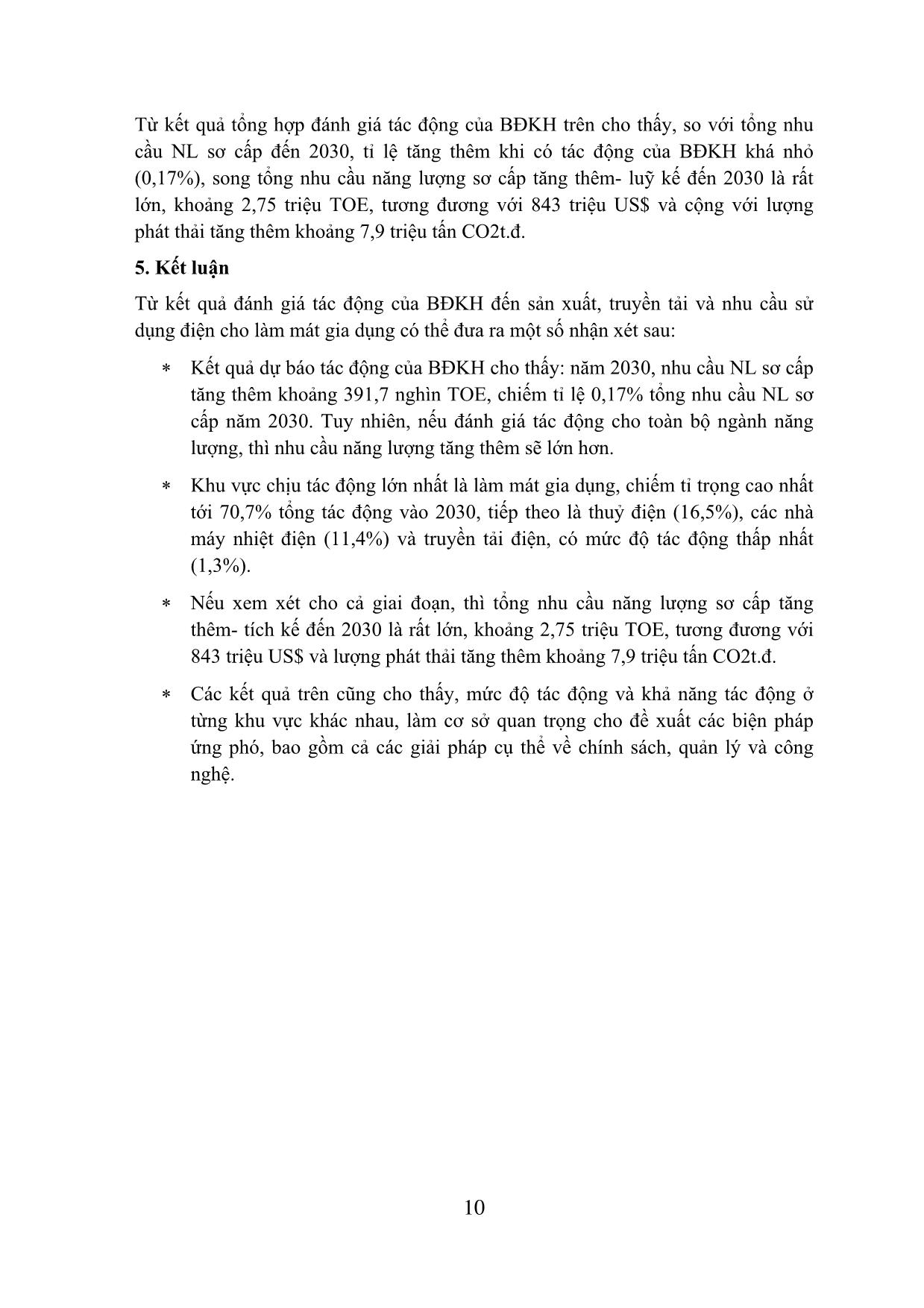 Nghiên cứu, đánh giá tác động của biến đổi khí hậu đến sản xuất, truyền tải và nhu cầu sử dụng điện trang 10