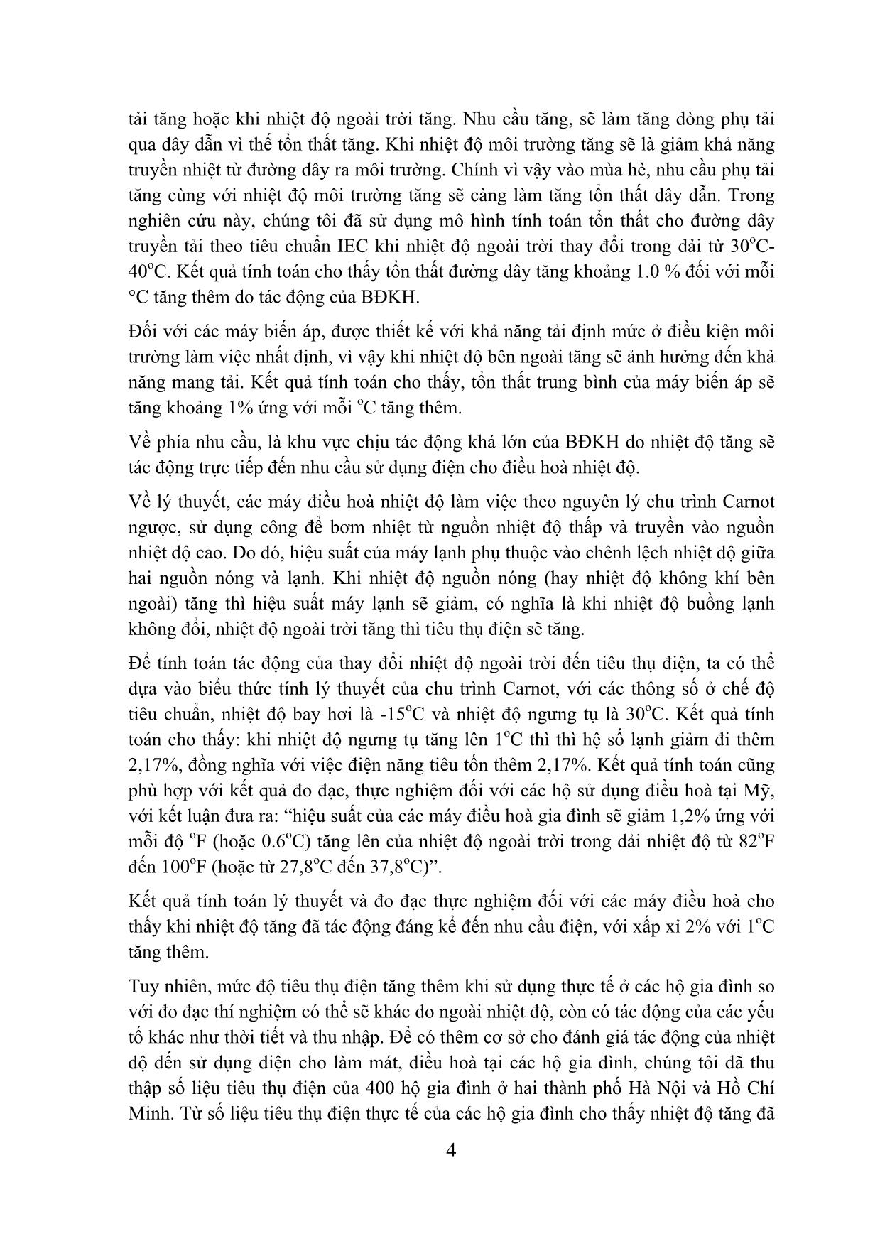 Nghiên cứu, đánh giá tác động của biến đổi khí hậu đến sản xuất, truyền tải và nhu cầu sử dụng điện trang 4