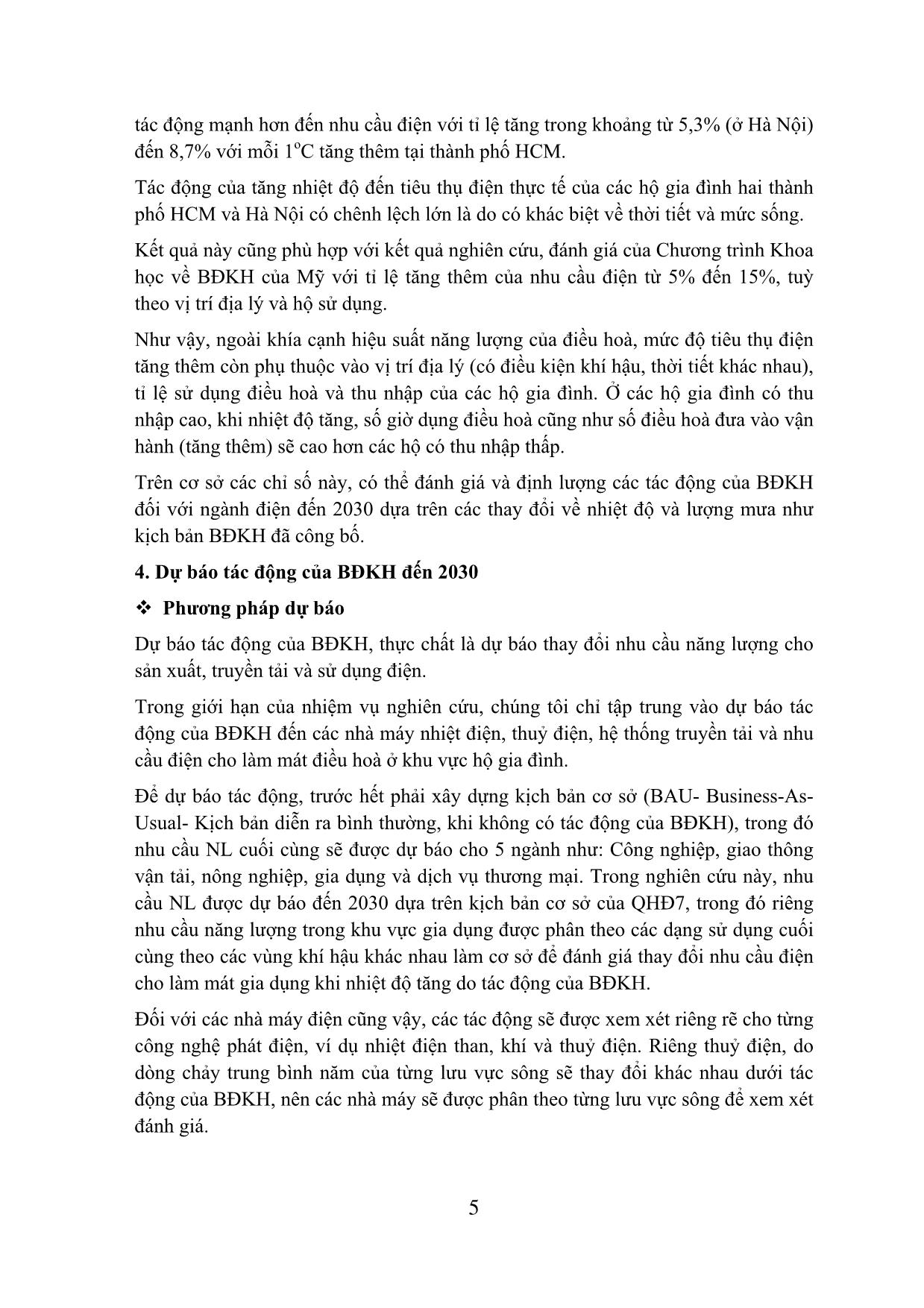 Nghiên cứu, đánh giá tác động của biến đổi khí hậu đến sản xuất, truyền tải và nhu cầu sử dụng điện trang 5