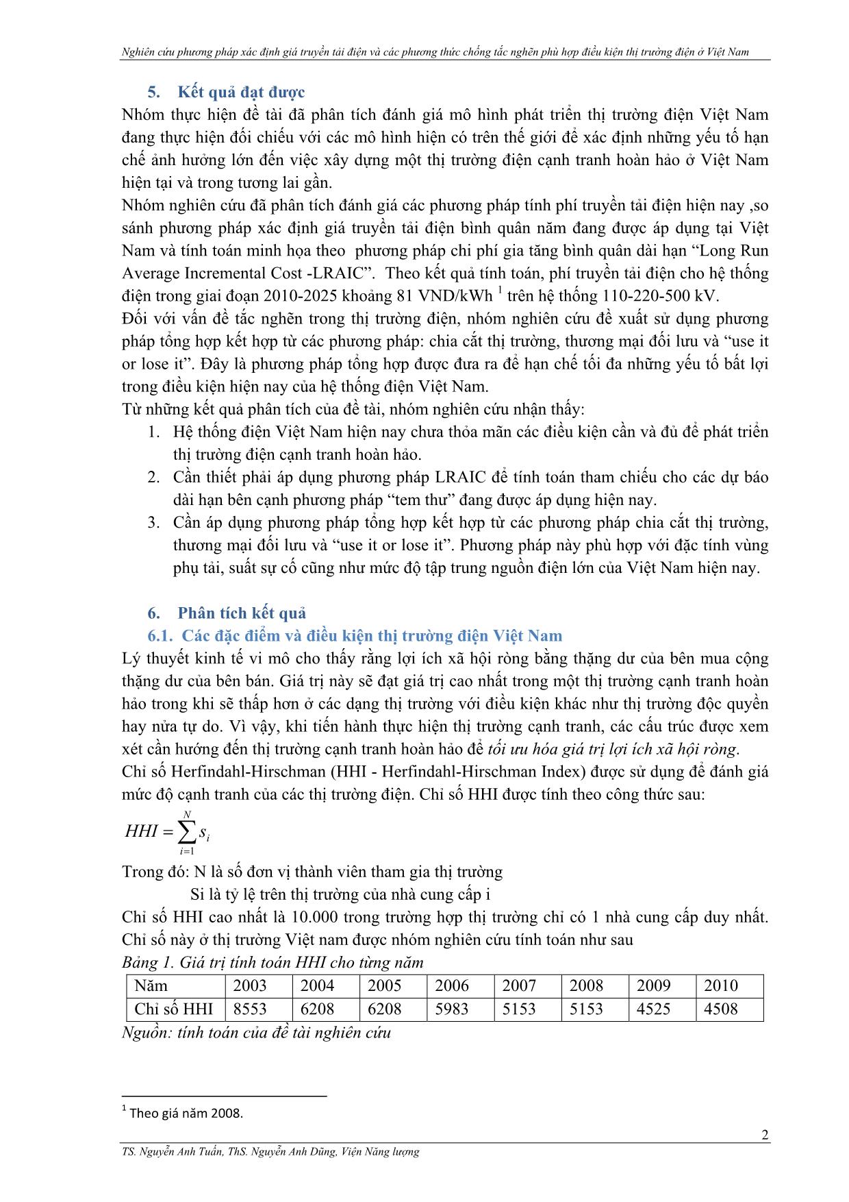 Nghiên cứu phương pháp xác định giá truyền tải điện và các phương thức chống tắc nghẽn phù hợp điều kiện thị trường điện ở Việt Nam trang 2