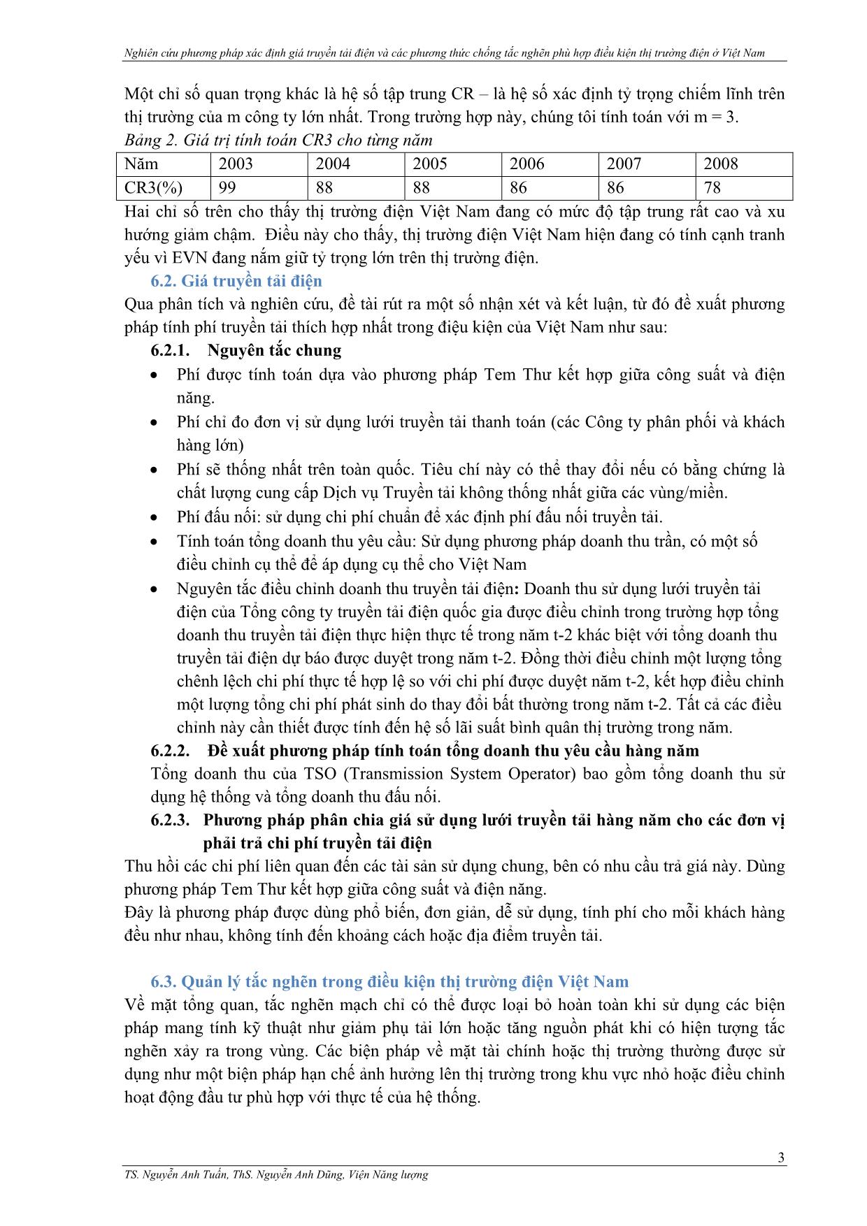 Nghiên cứu phương pháp xác định giá truyền tải điện và các phương thức chống tắc nghẽn phù hợp điều kiện thị trường điện ở Việt Nam trang 3