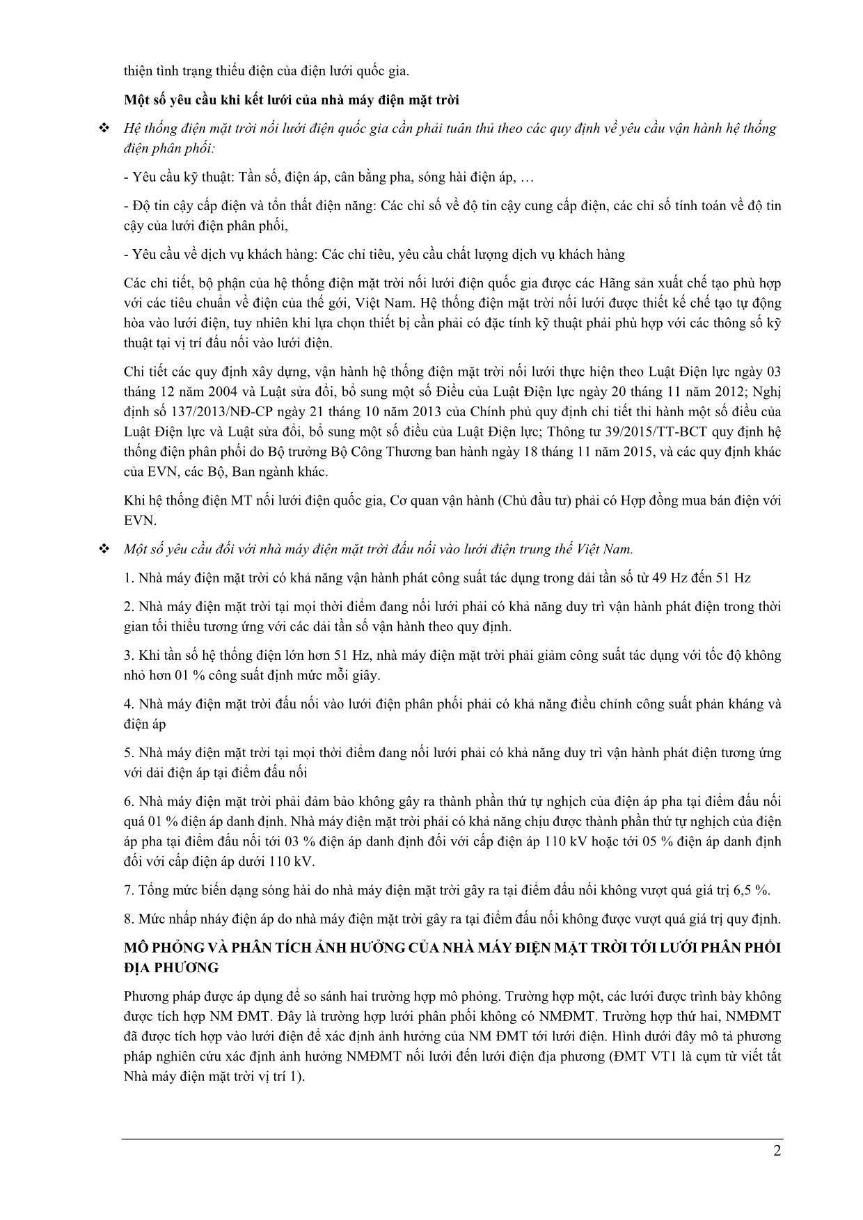 Nghiên cứu đánh giá ảnh hưởng của nhà máy điện mặt trời nối lưới đến lưới điện phân phối của địa phương trang 2
