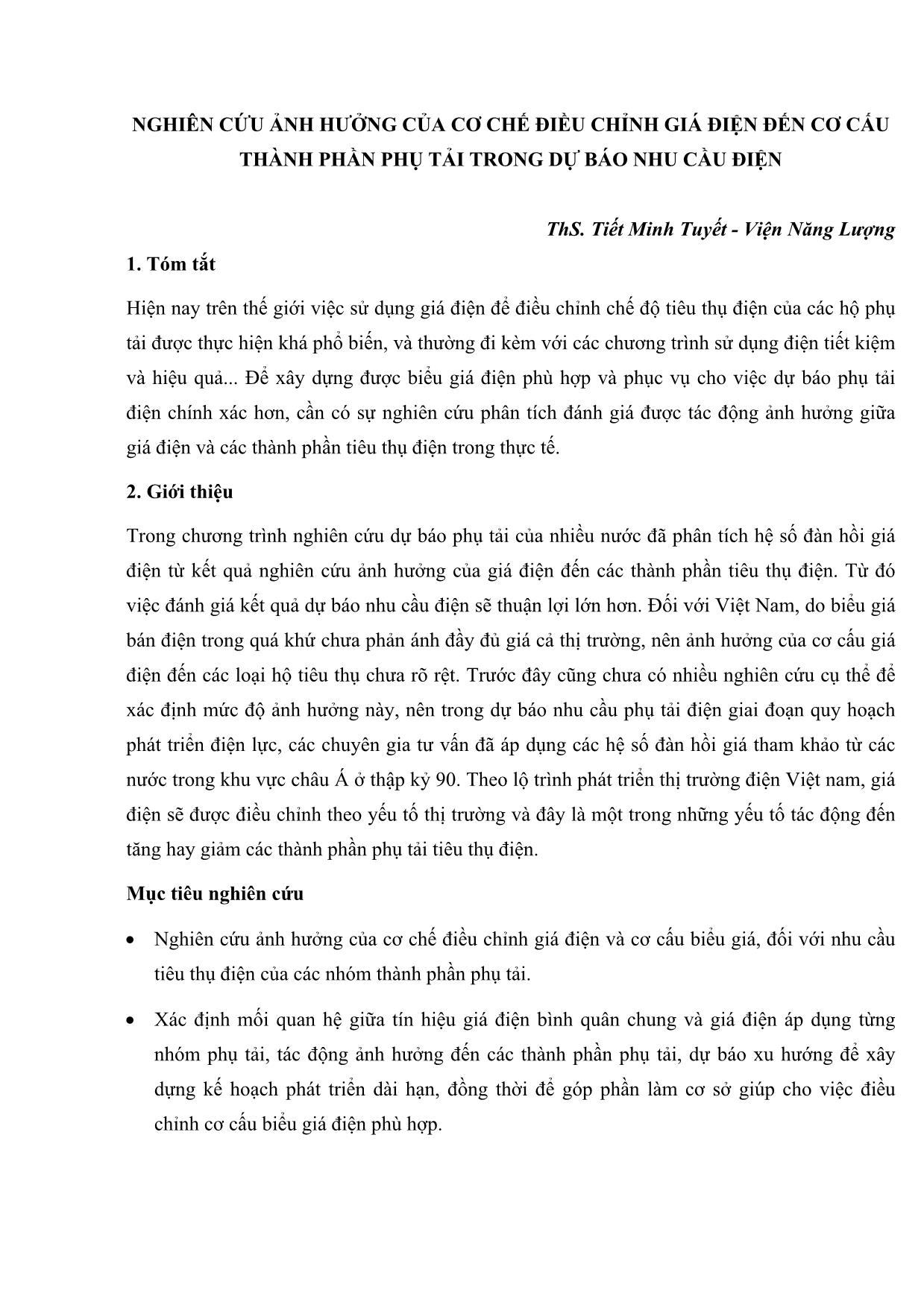 Nghiên cứu ảnh hưởng của cơ chế điều chỉnh giá điện đến cơ cấu thành phần phụ tải trong dự báo nhu cầu điện trang 1