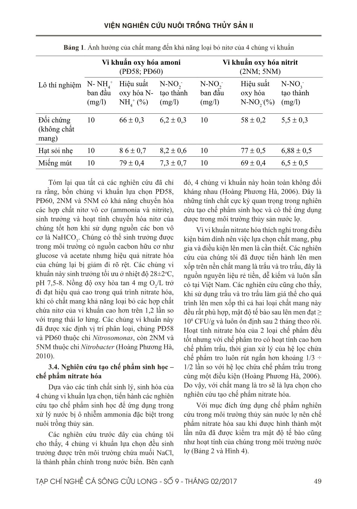 Một số đặc điểm sinh học của vi khuẩn nitrate hóa tuyển chọn và ứng dụng của nó trong nuôi trồng thủy sản trang 7
