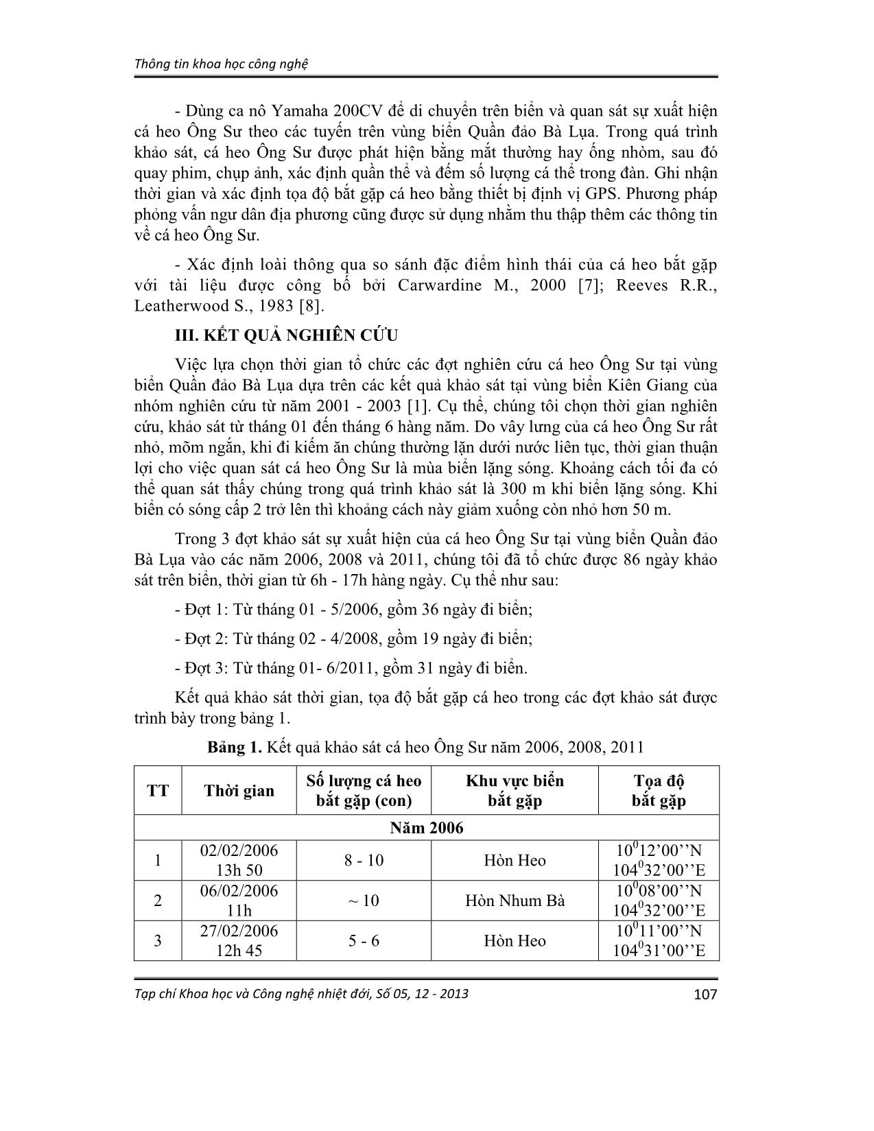 Đặc điểm phân bố loài cá heo Ông sư (Orcaella brevirostris) vùng biển quần đảo Bà Lụa, Kiên Giang trang 2