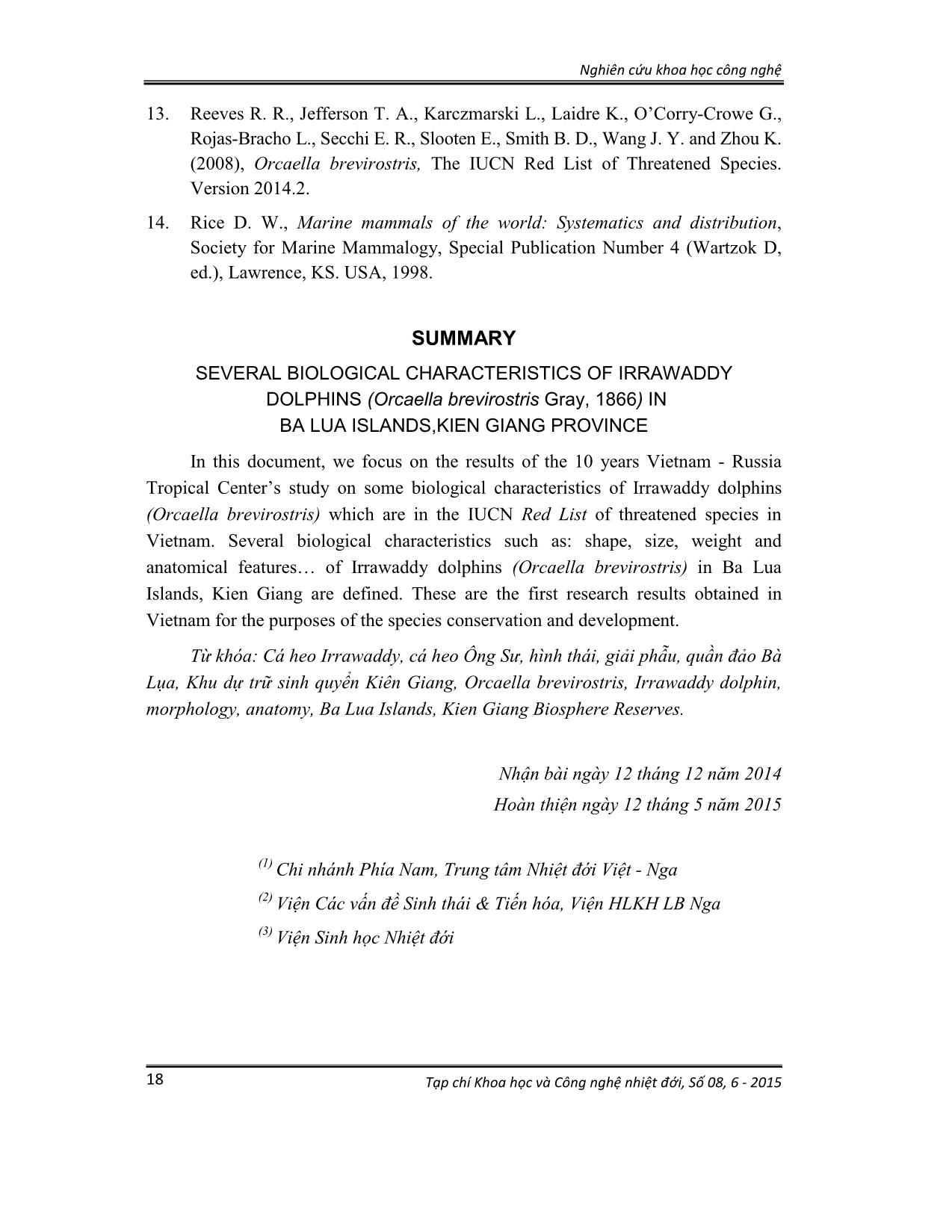 Một số đặc điểm sinh học loài cá heo Ông sư (Orcaella Brevirostris Gray, 1866) ở vùng biển quần đảo Bà Lụa, Kiên Giang trang 8