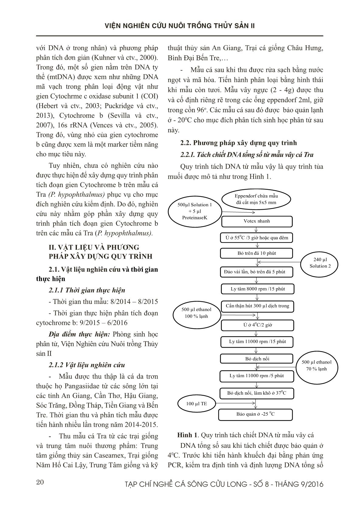 Quy trình phân tích đoạn cytochrome B trên các mẫu cá tra (Pangasianodon hypophthalmus) trang 2