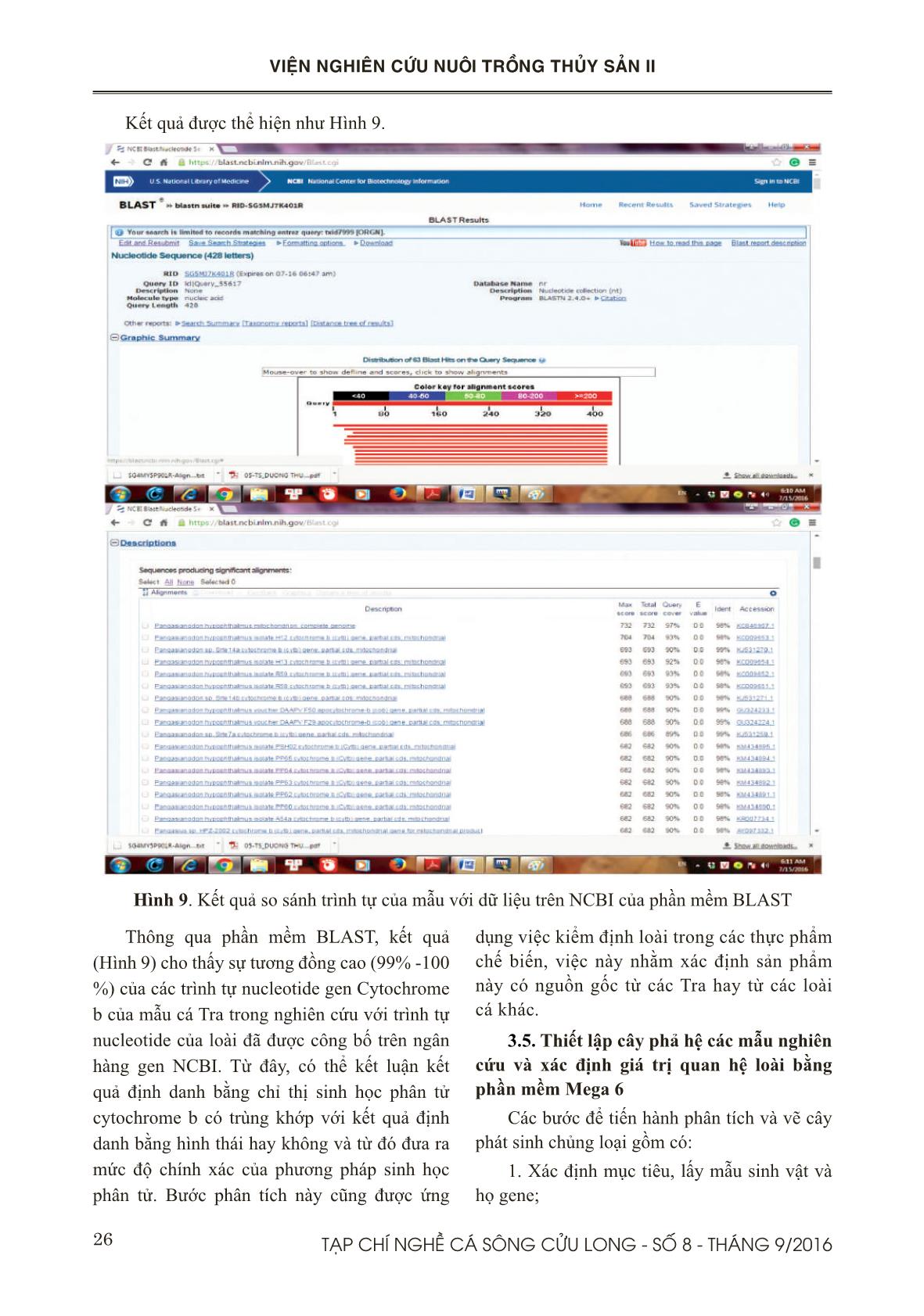 Quy trình phân tích đoạn cytochrome B trên các mẫu cá tra (Pangasianodon hypophthalmus) trang 8