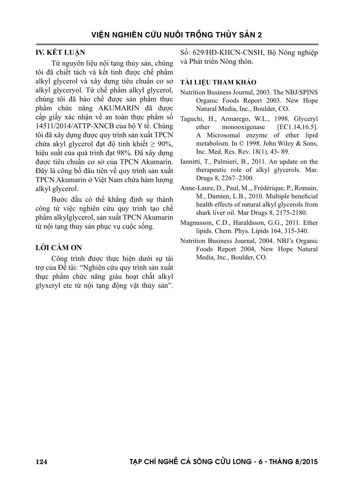 Quy trình công nghệ sản xuất Alkyl glycerol từ sinh vật biển dùng và tạo thực phẩm chức năng Akumarin trang 5