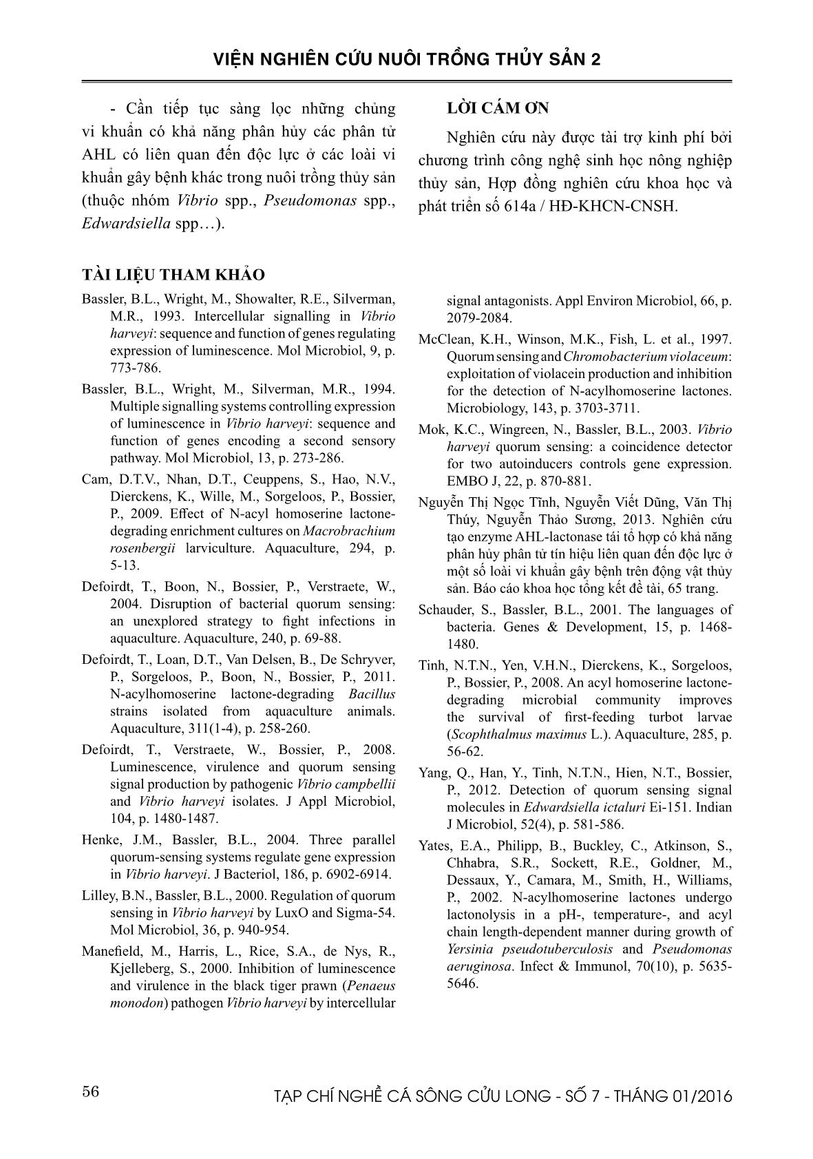 Khả năng phân hủy quorum sensing của một số chủng vi sinh vật phân lập từ môi trường ao nuôi tôm trang 8