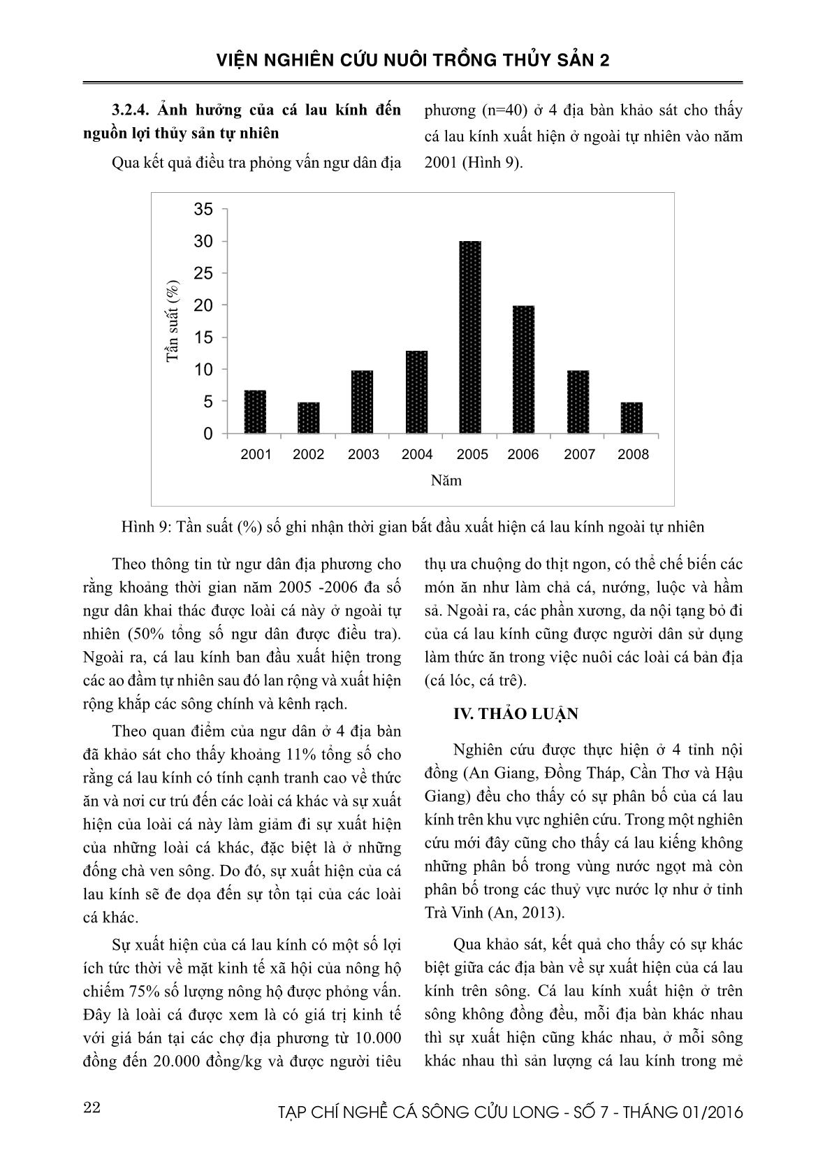 Đánh giá sự phân bố và mức độ phong phú của cá lau kính (Pterygoplichthys disjunctivus) ở một số thủy vực nội địa vùng đồng bằng sông Cửu Long trang 8