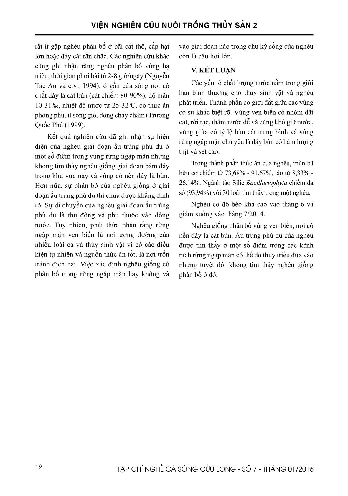 Nghiên cứu phân bố nghêu giống (Meretrix lyrata) ven biển Thạnh Phong – Thạnh Hải, huyện Thạnh Phú, tỉnh Bến Tre trang 10