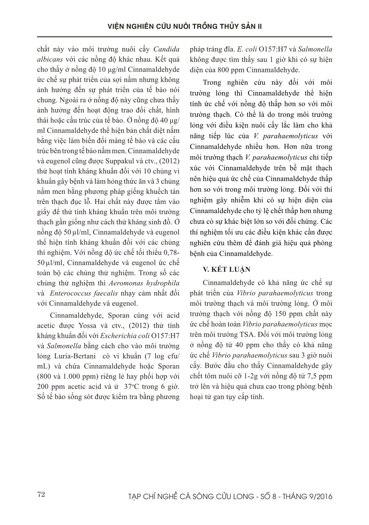 Ảnh hưởng của Cinnamaldehyde trong phòng bệnh hoại tử gan tụy cấp tính ở tôm thẻ chân trắng trang 8