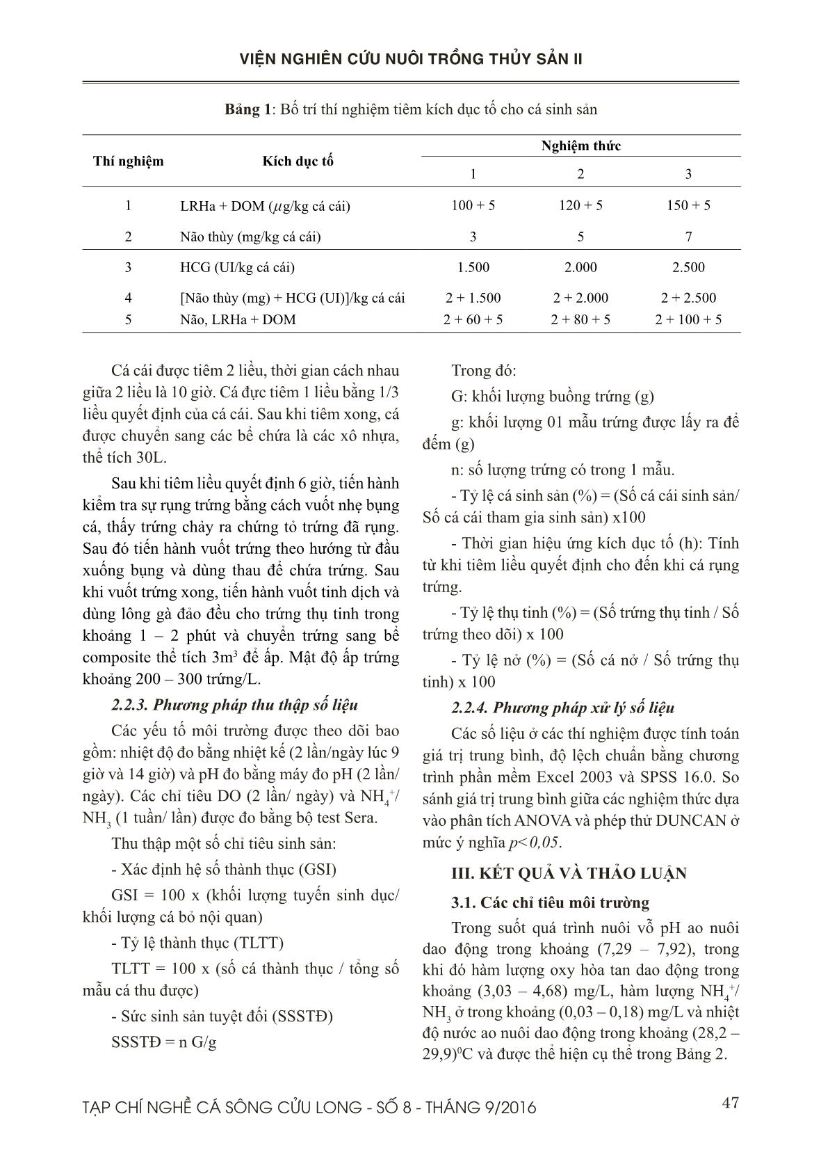 Thực nghiệm so sánh các chất kích thích chín và rụng trứng trên cá heo xanh (Botia modesta BLEEKER, 1865) tại Đồng Tháp trang 3