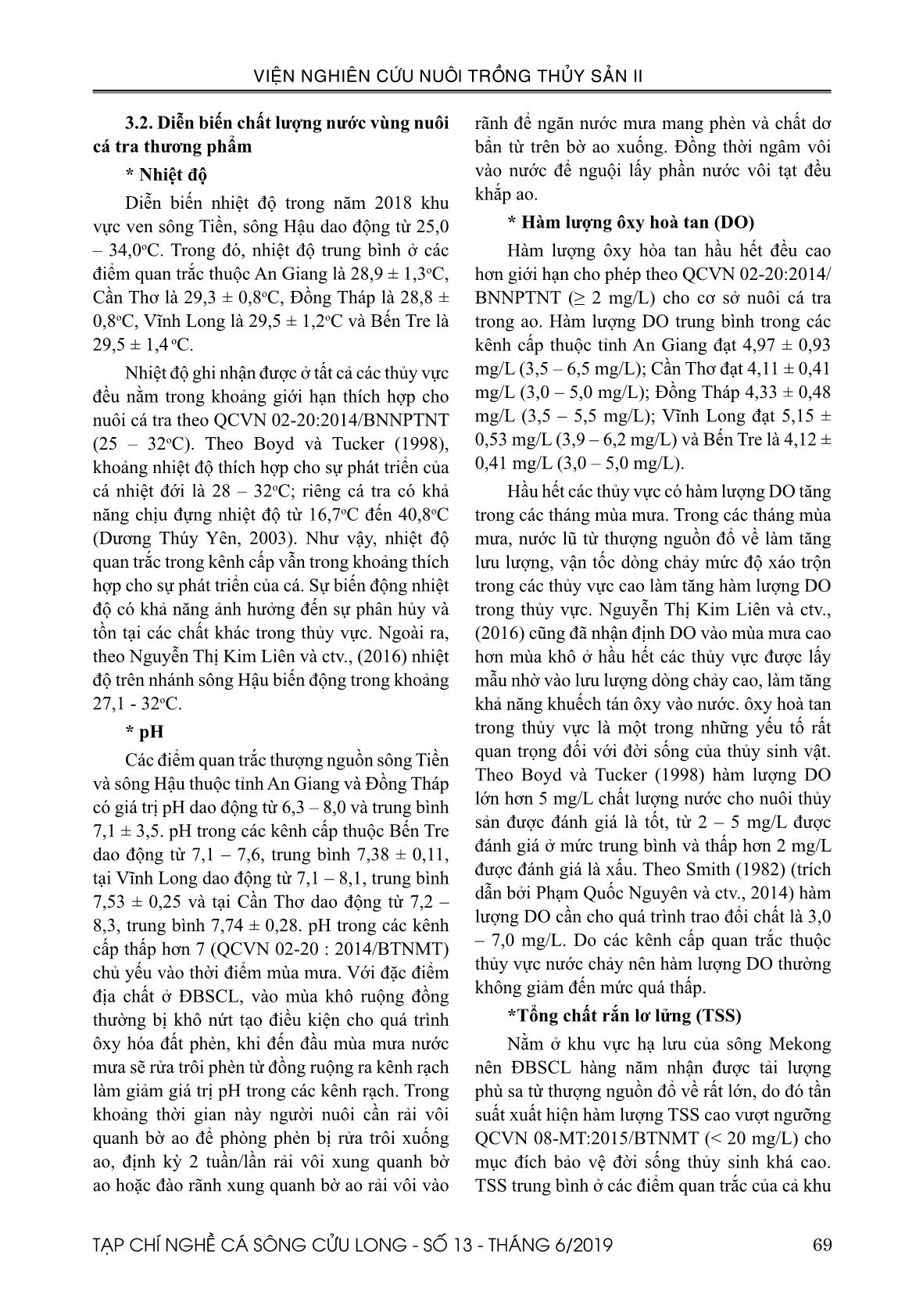 Hiện trạng chất lượng nước vùng nuôi cá tra trọng điểm ở đồng bằng sông Cửu Long năm 2018 trang 4