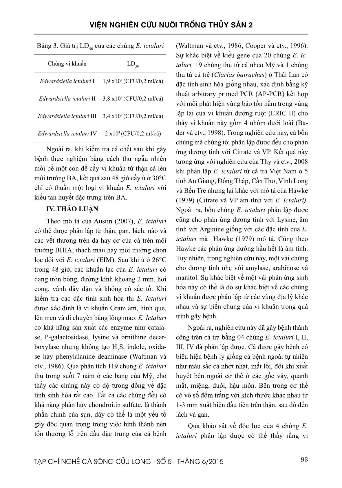 Khảo sát, phân lập và lựa chọn chủng vi khuẩn Edwardsiella ictaluri có độc lực mạnh và mới nhất trang 7