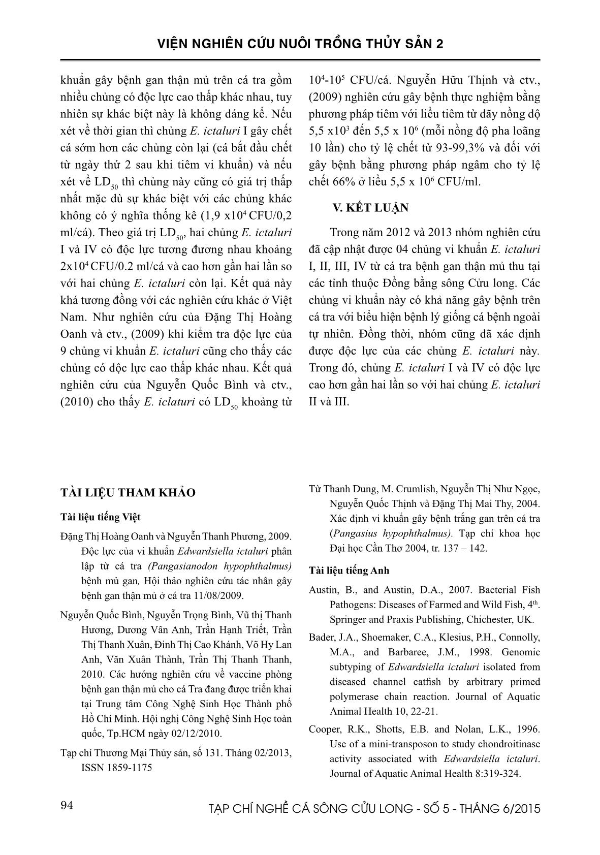 Khảo sát, phân lập và lựa chọn chủng vi khuẩn Edwardsiella ictaluri có độc lực mạnh và mới nhất trang 8