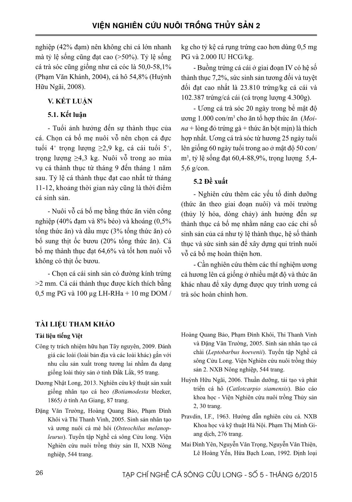 Kết quả ban đầu sinh sản nhân tạo cá trà sóc (Probarbus jullieni sauvage, 1880) trang 10