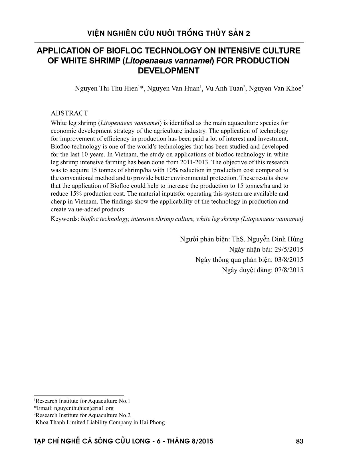 Ứng dụng công nghệ biofloc nuôi thâm canh tôm he chân trắng (Litopenaeus vannamei) vào phát triển sản xuất trang 9