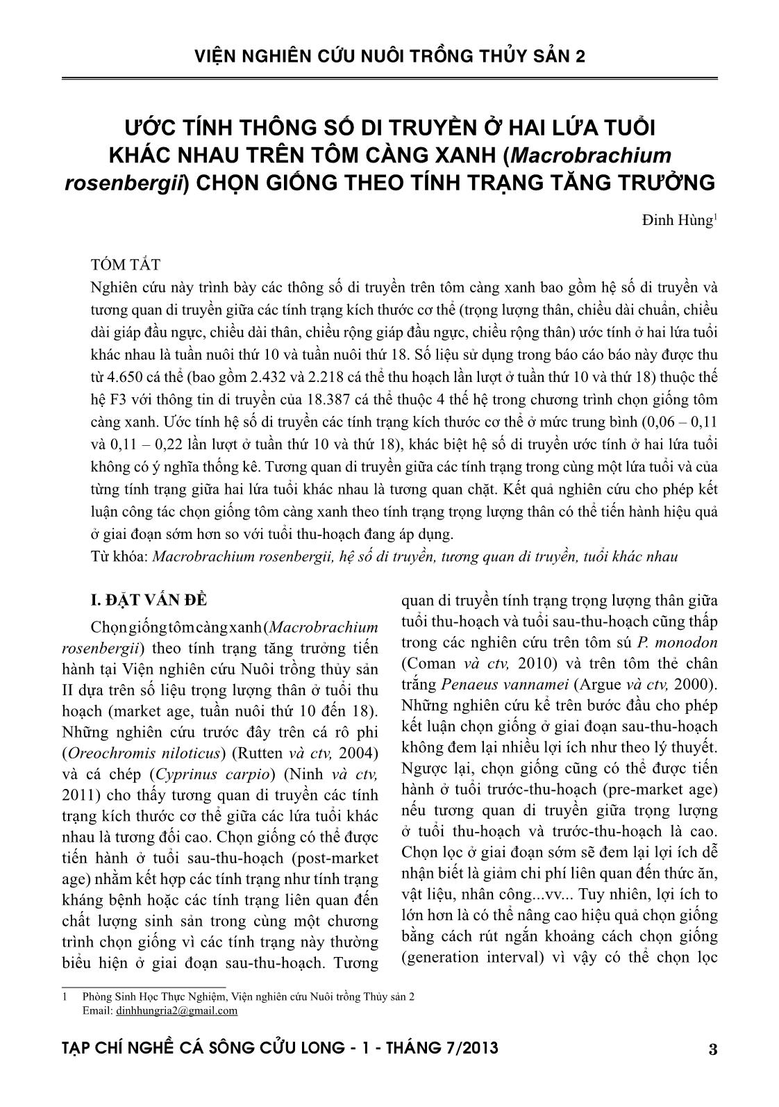 Tạp chí Nghề cá sông Cửu Long - Số 01/2013 trang 3
