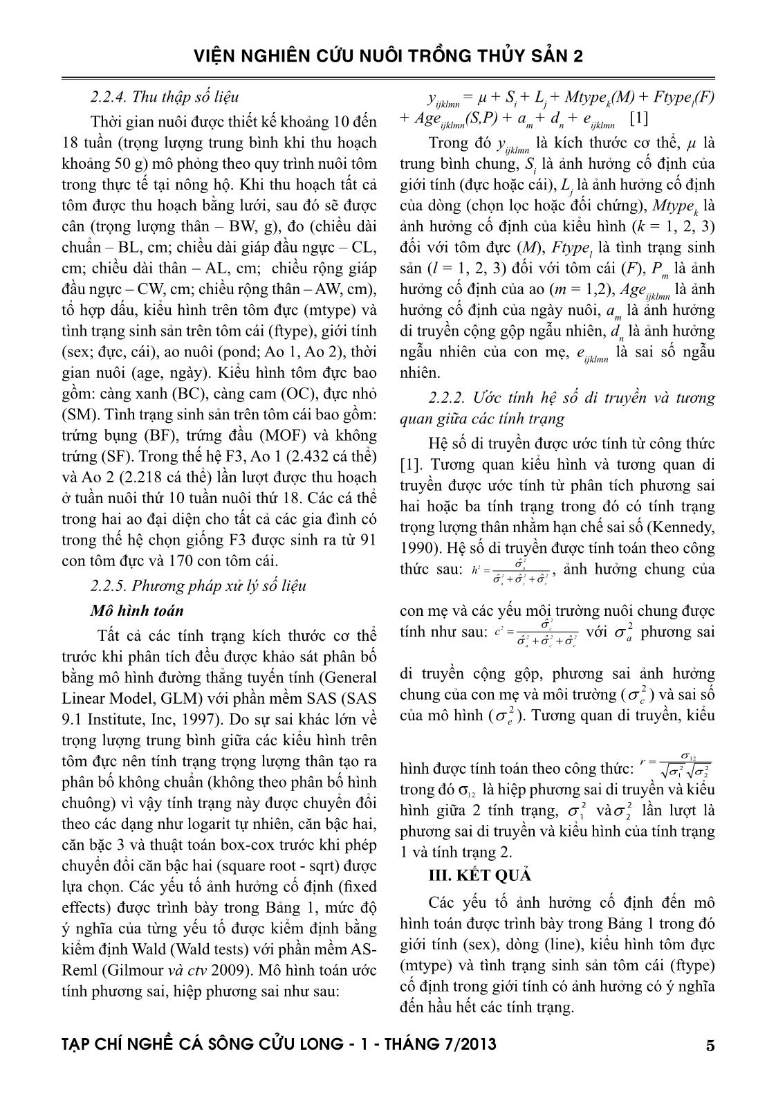Tạp chí Nghề cá sông Cửu Long - Số 01/2013 trang 5