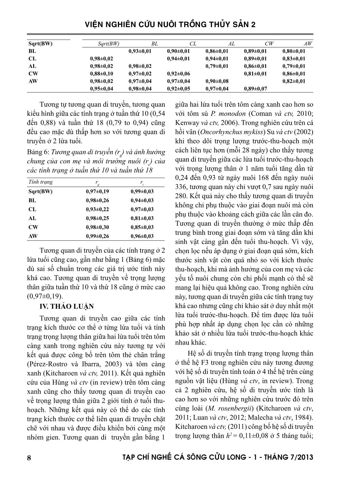 Tạp chí Nghề cá sông Cửu Long - Số 01/2013 trang 8
