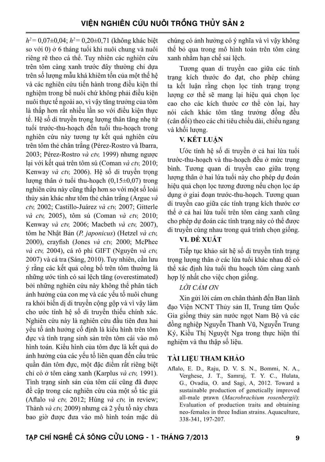 Tạp chí Nghề cá sông Cửu Long - Số 01/2013 trang 9