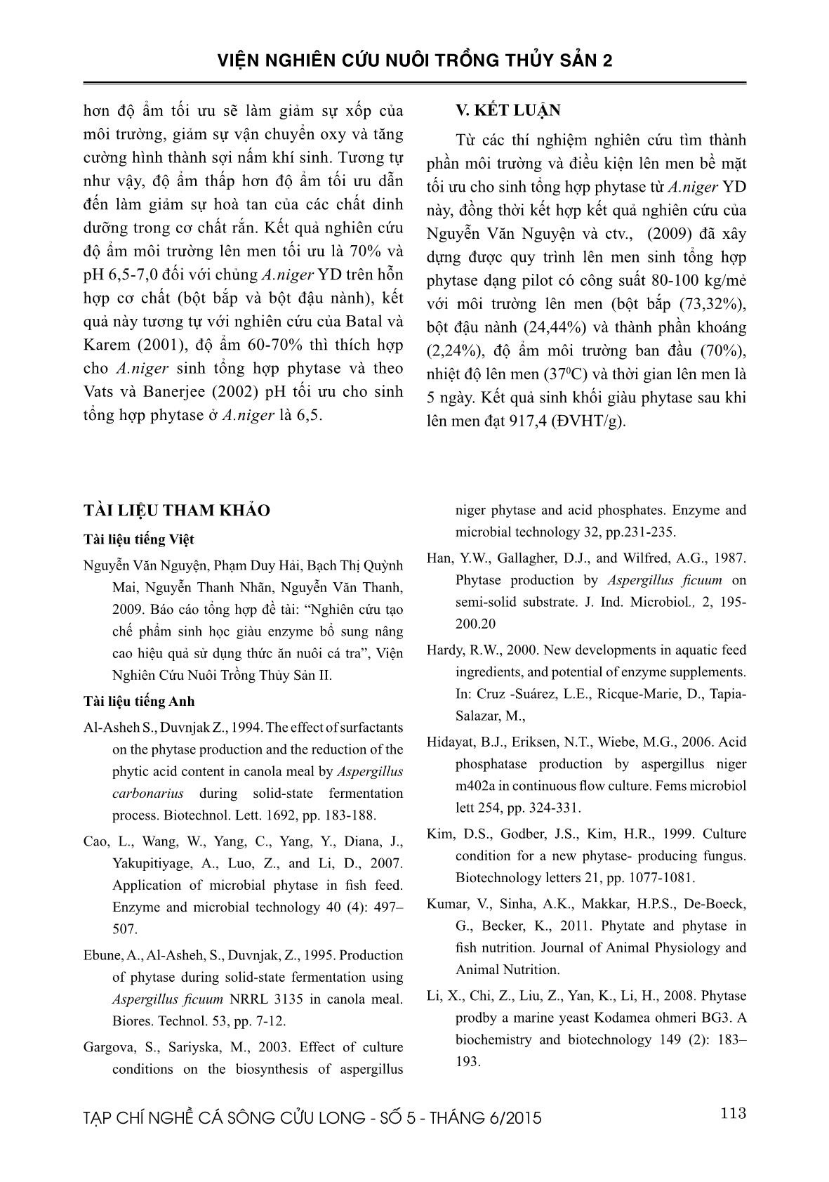 Xác định thành phần môi trường dinh dưỡng và các điều kiện nuôi cấy bề mặt tạo sinh khối chứa phytase có hoạt lực cao từ Aspergilus niger YD trang 8