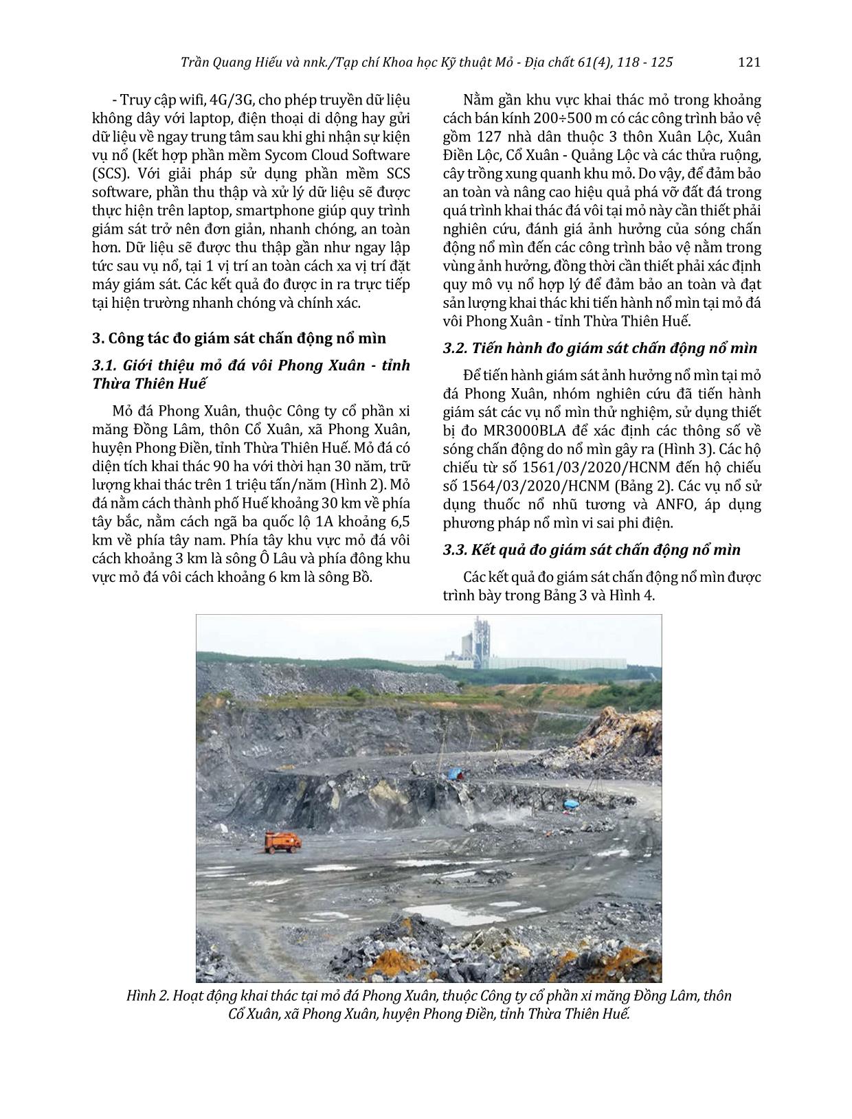 Đánh giá ảnh hưởng của sóng chấn động nổ mìn đến các công trình bảo vệ và xác định quy mô vụ nổ hợp lý cho mỏ đá vôi Phong Xuân - Thừa Thiên Huế trang 4