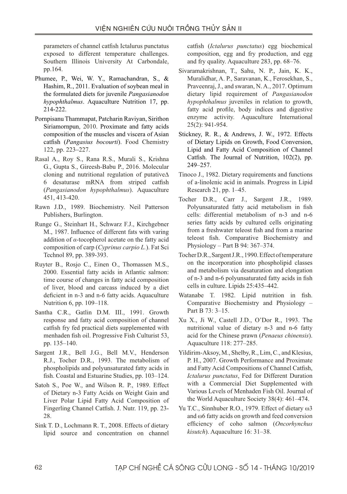 Đặc điểm thành phần acid béo của một số nguyên liệu giàu chất béo và phi lê cá tra (Pangasianodon hypophthalmus) ở các giai đoạn phát triển trang 10