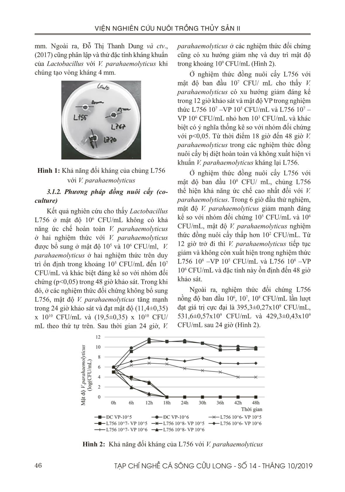 Đặc tính đối kháng của chủng Lactobacillus L756 với vi khuẩn Vibrio parahaemolyticus gây bệnh hoại tử gan tụy cấp trên tôm thẻ chân trắng (Litopenaeus vannamei) trang 5