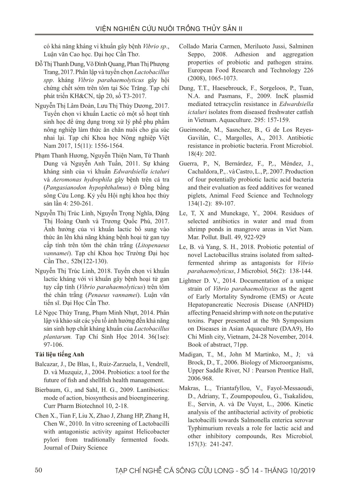 Đặc tính đối kháng của chủng Lactobacillus L756 với vi khuẩn Vibrio parahaemolyticus gây bệnh hoại tử gan tụy cấp trên tôm thẻ chân trắng (Litopenaeus vannamei) trang 9