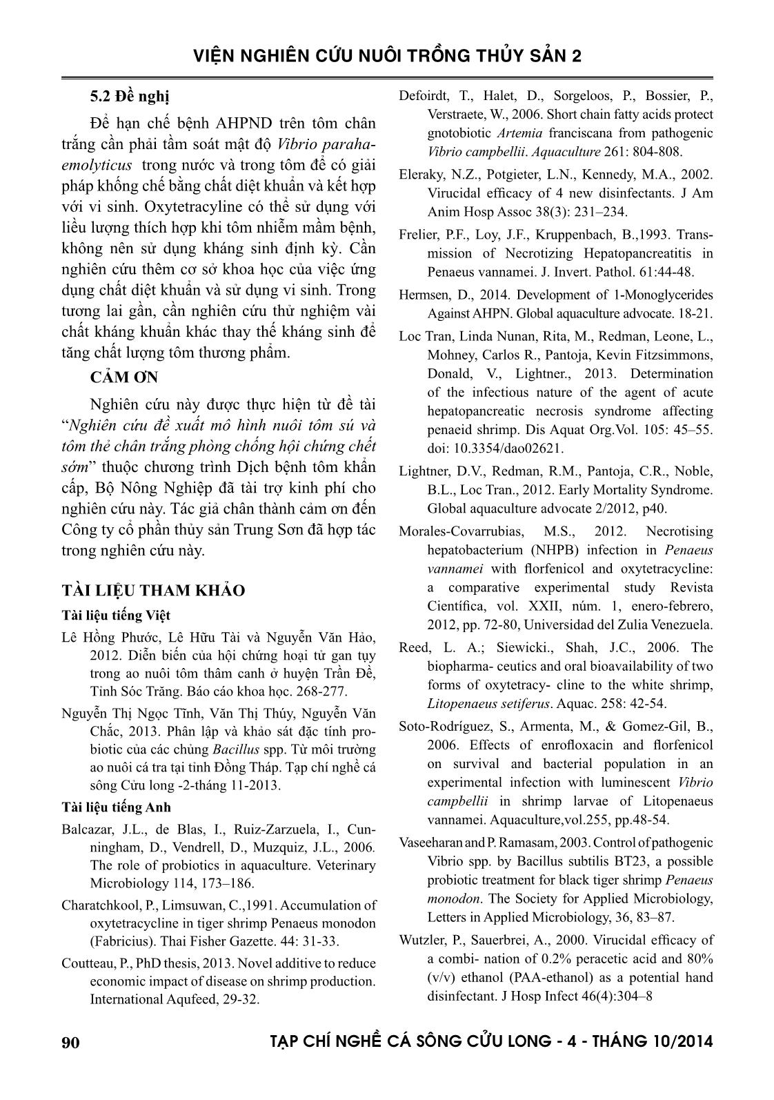 Các giải pháp kỹ thuật kiểm soát bệnh hoại tử gan tụy cấp trên tôm chân trắng (Litopenaeus vannamei) nuôi thâm canh quy mô trang trại ở đồng bằng sông Cửu Long trang 8