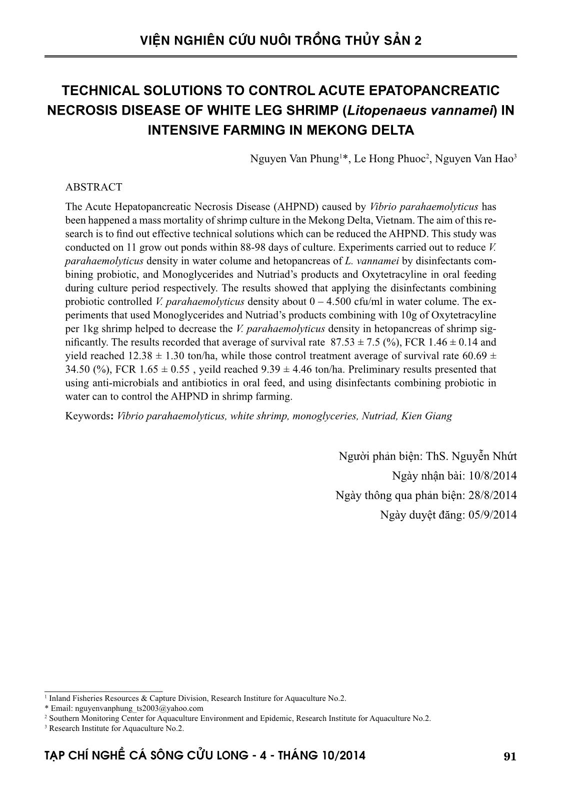 Các giải pháp kỹ thuật kiểm soát bệnh hoại tử gan tụy cấp trên tôm chân trắng (Litopenaeus vannamei) nuôi thâm canh quy mô trang trại ở đồng bằng sông Cửu Long trang 9