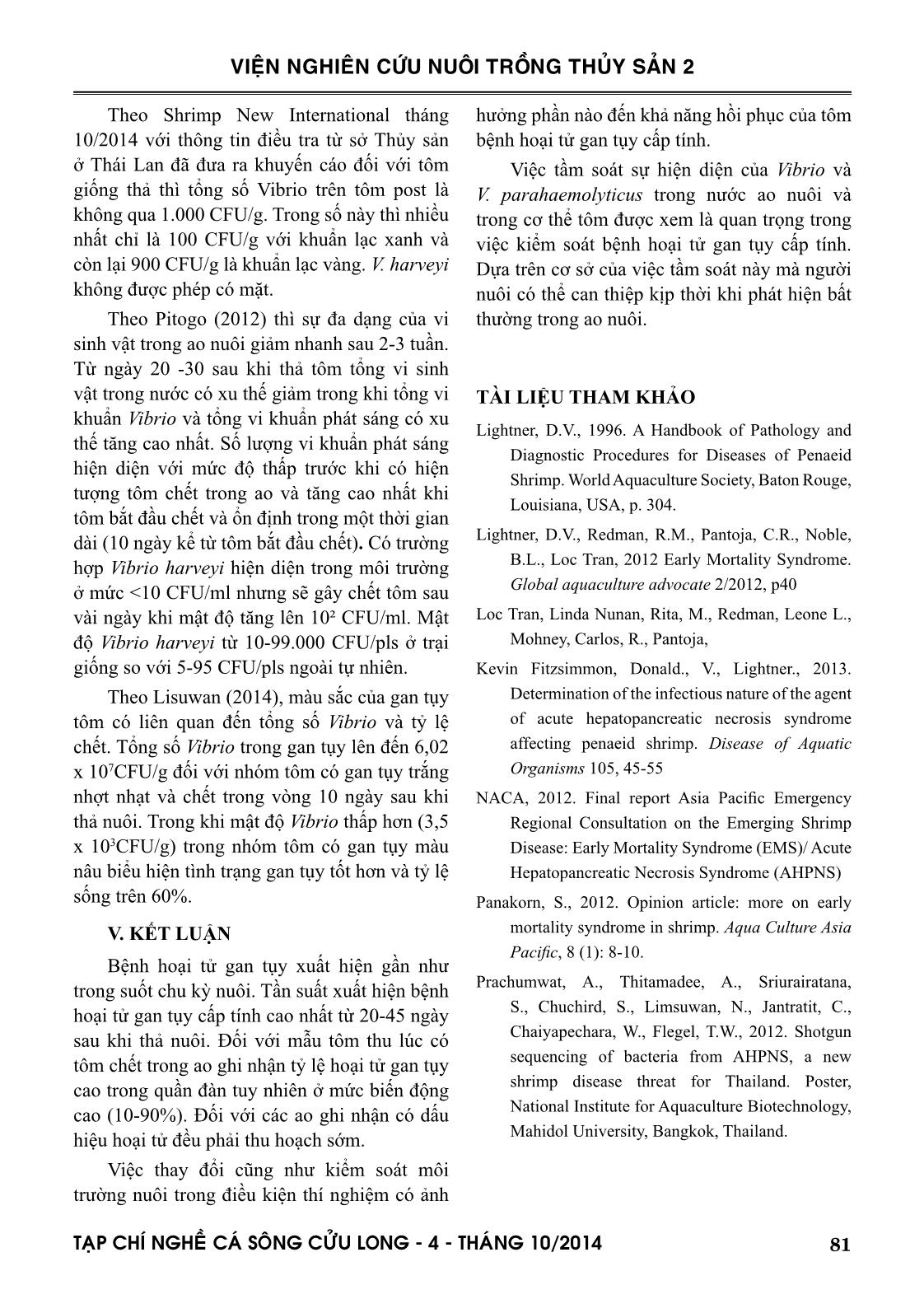 Một số kết quả về nghiên cứu bệnh hoại tử gan tụy cấp tính trên tôm nuôi ở đồng bằng sông Cửu Long và biện pháp kiểm soát trang 9