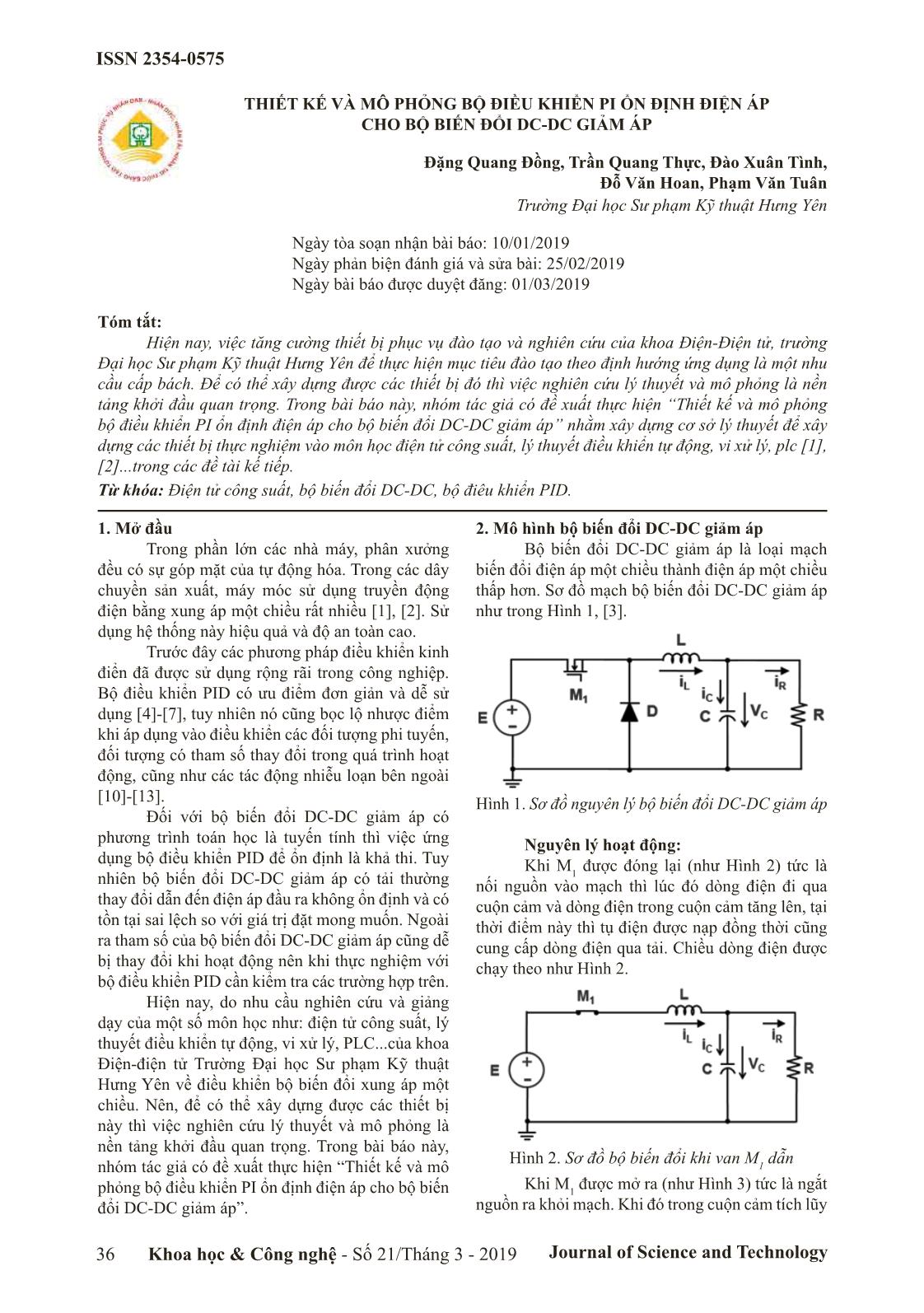 Thiết kế và mô phỏng bộ điều khiển pi ổn định điện áp cho bộ biến đổi DC-DC giảm áp trang 1