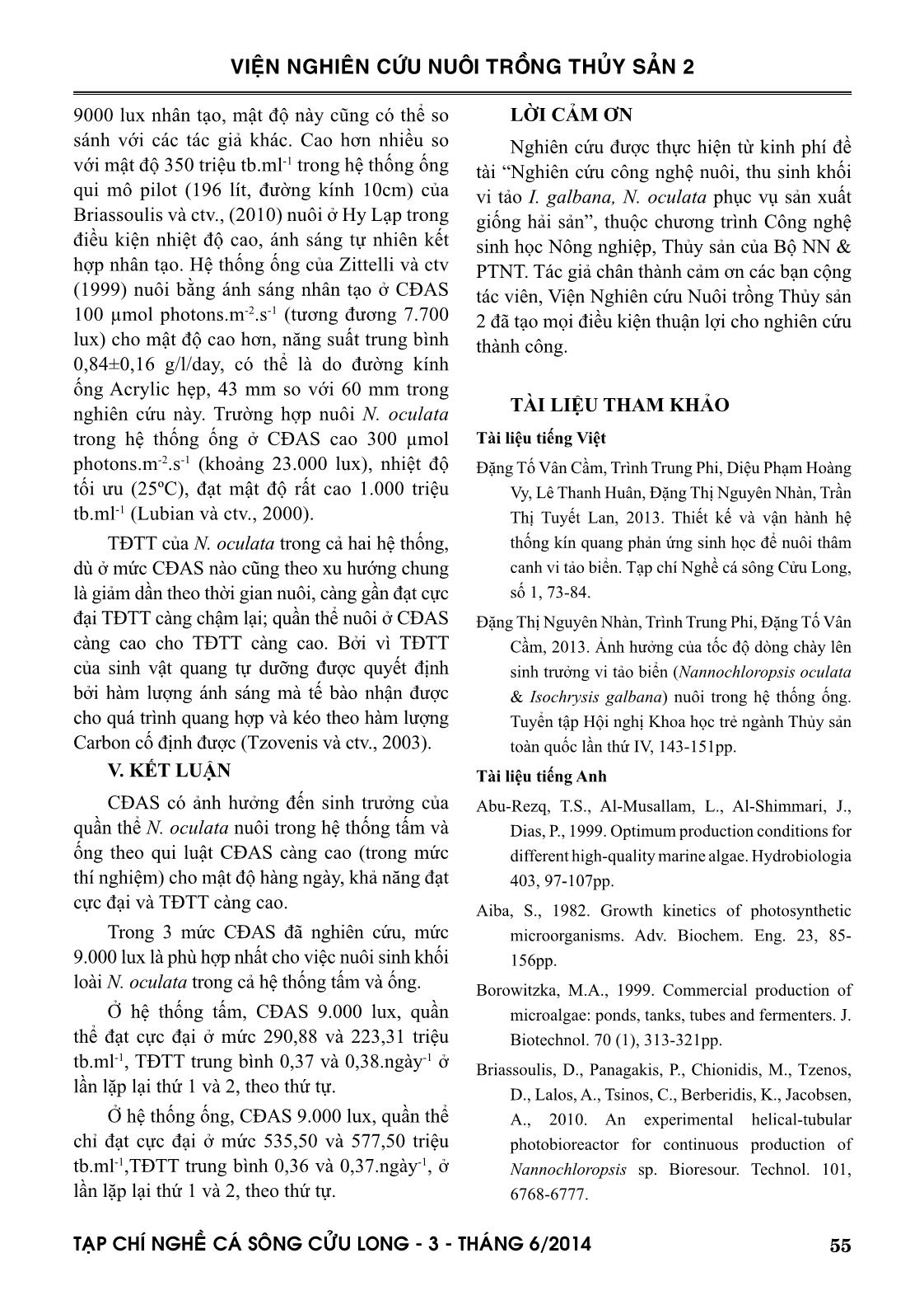 Ảnh hưởng của cường độ ánh sáng lên sinh trưởng vi tảo Nannochloropsis oculata nuôi trong hệ thống tấm và ống dẫn trang 7