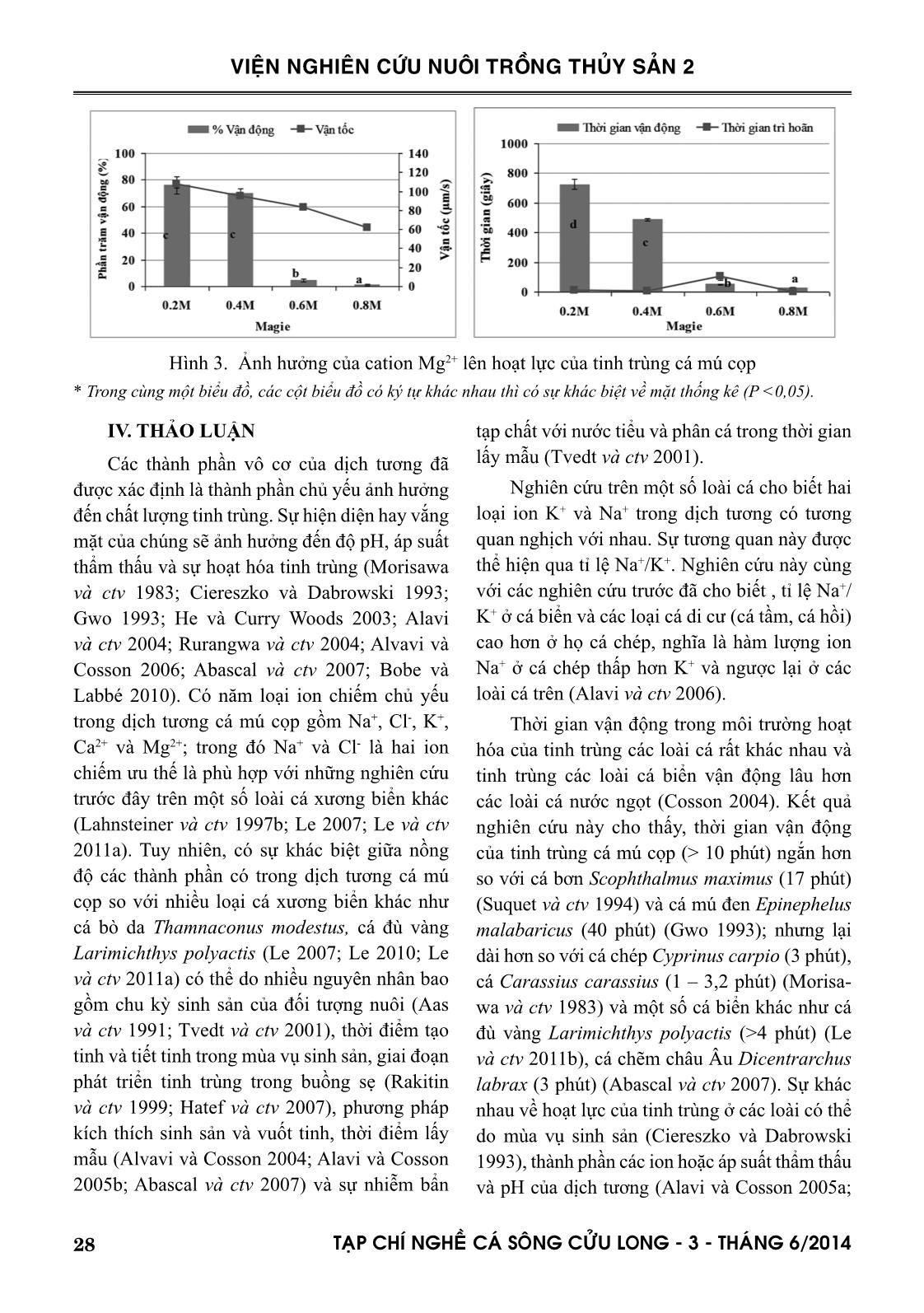 Một số đặc tính của tinh trùng và ảnh hưởng các cation lên hoạt lực của tinh trùng cá mú cọp (Epinephelus fuscoguttatus Forsskal, 1775) trang 6