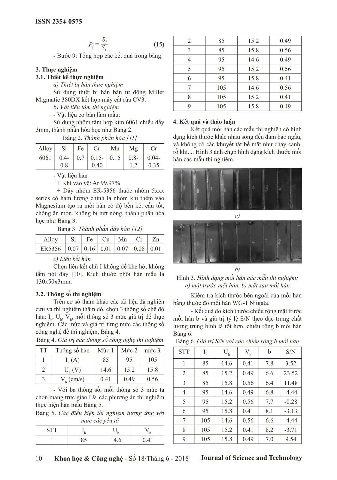 Tối ưu hóa thông số hàn để đảm bảo kích thước mối hàn trong hàn mig nhôm bằng phương pháp thiết kế thực nghiệm Taguchi trang 3