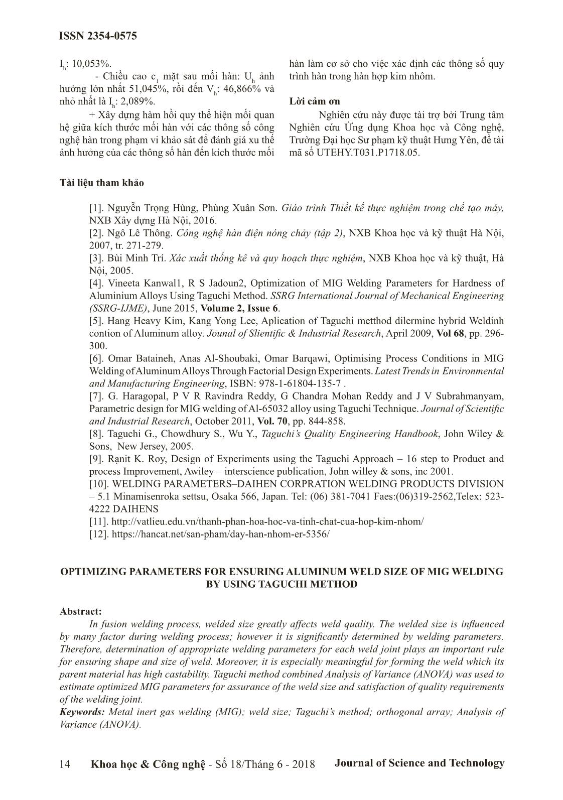 Tối ưu hóa thông số hàn để đảm bảo kích thước mối hàn trong hàn mig nhôm bằng phương pháp thiết kế thực nghiệm Taguchi trang 7
