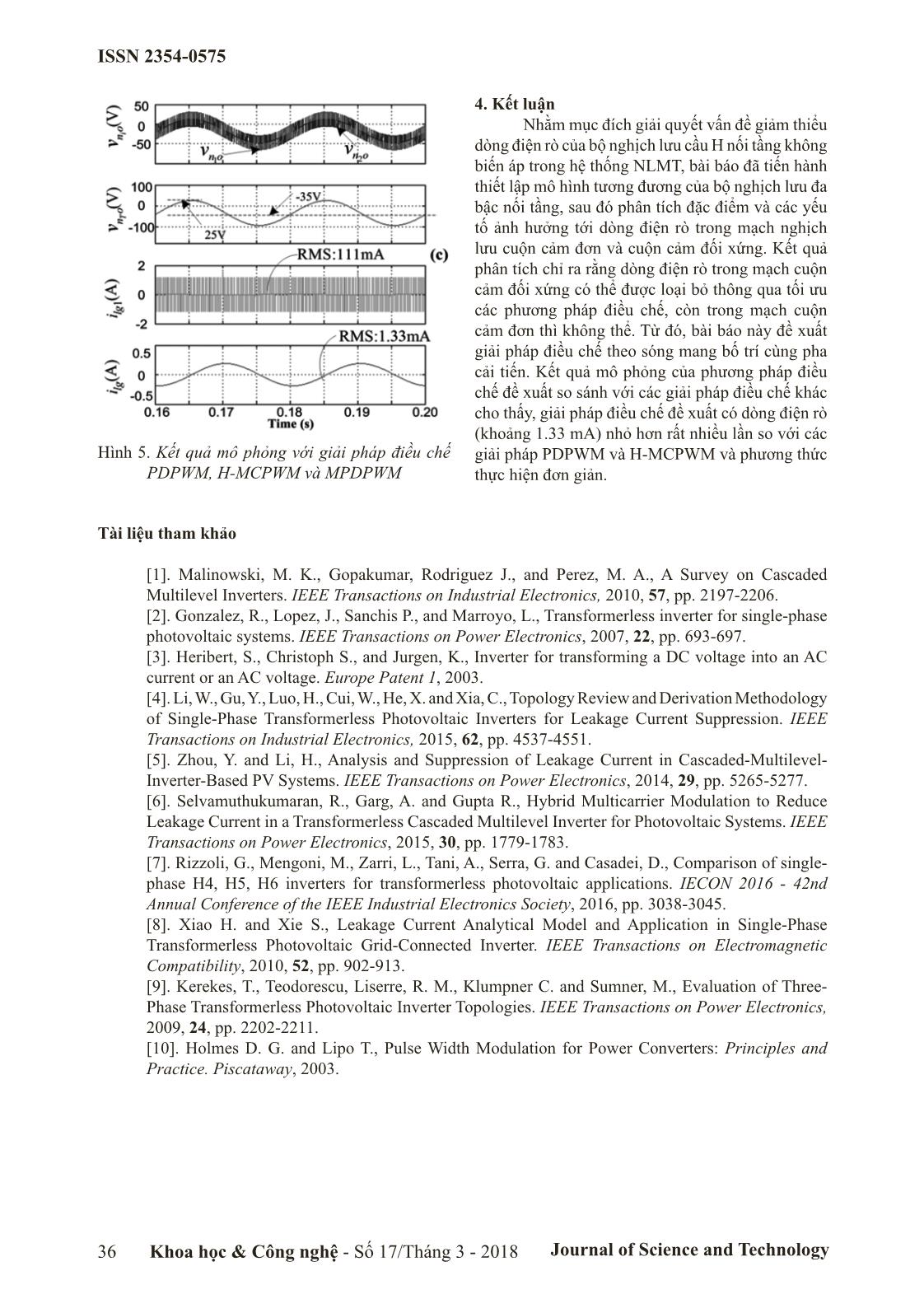 Kỹ thuật điều chế nhằm giảm dòng điện rò cho bộ nghịch lưu đa bậc nối tầng không biến áp trong hệ thống năng lượng mặt trời nối lưới trang 6