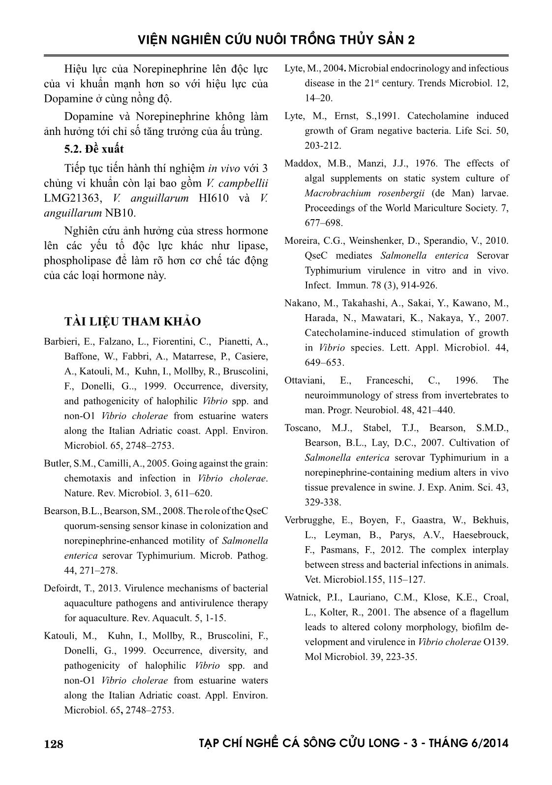 Ảnh hưởng của Catecholamine stress hormones lên độc lực của vi khuẩn vibrios gây bệnh trên ấu trùng tôm càng xanh (Macrobrachium rosenbergii) trang 7