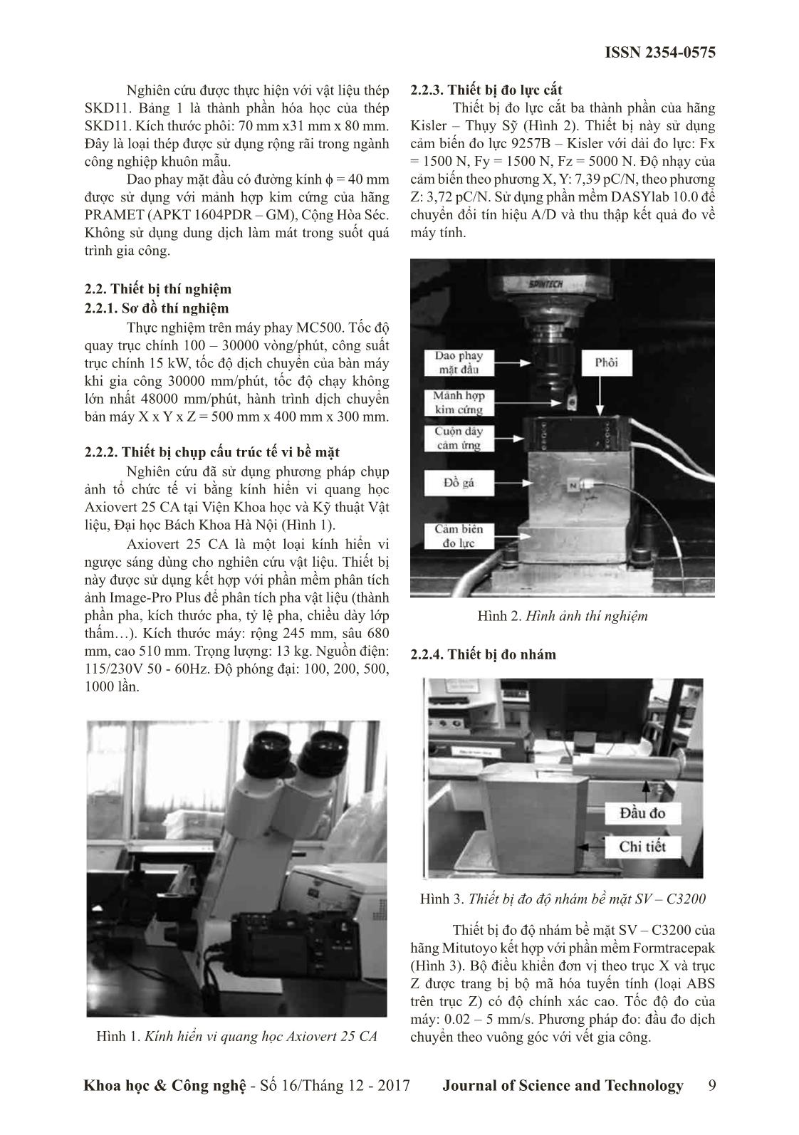 Nghiên cứu ảnh hưởng của quá trình gia nhiệt đến lực cắt và nhám bề mặt khi phay thép SKD11 trang 2