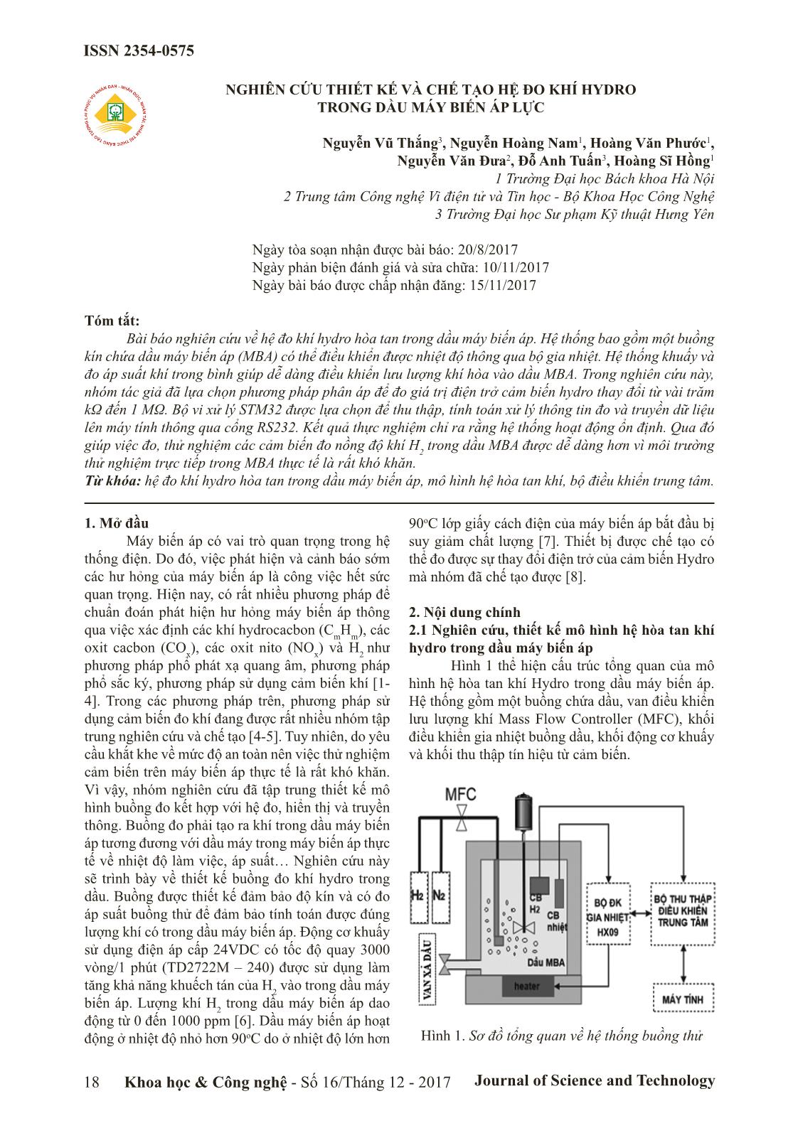 Nghiên cứu thiết kế và chế tạo hệ đo khí Hydro trong dầu máy biến áp lực trang 1