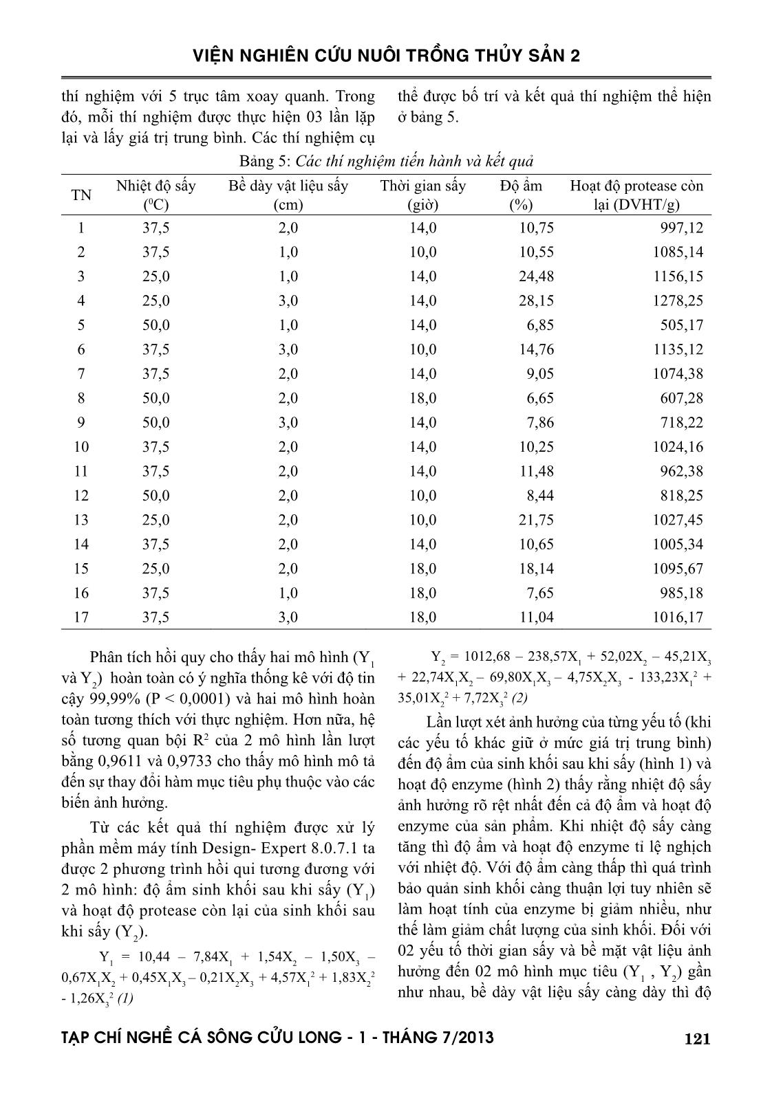 Nghiên cứu ảnh hưởng của chế độ sấy đến hoạt tính enzyme của sinh khối protease từ chủng Bacillus subtilis trang 5