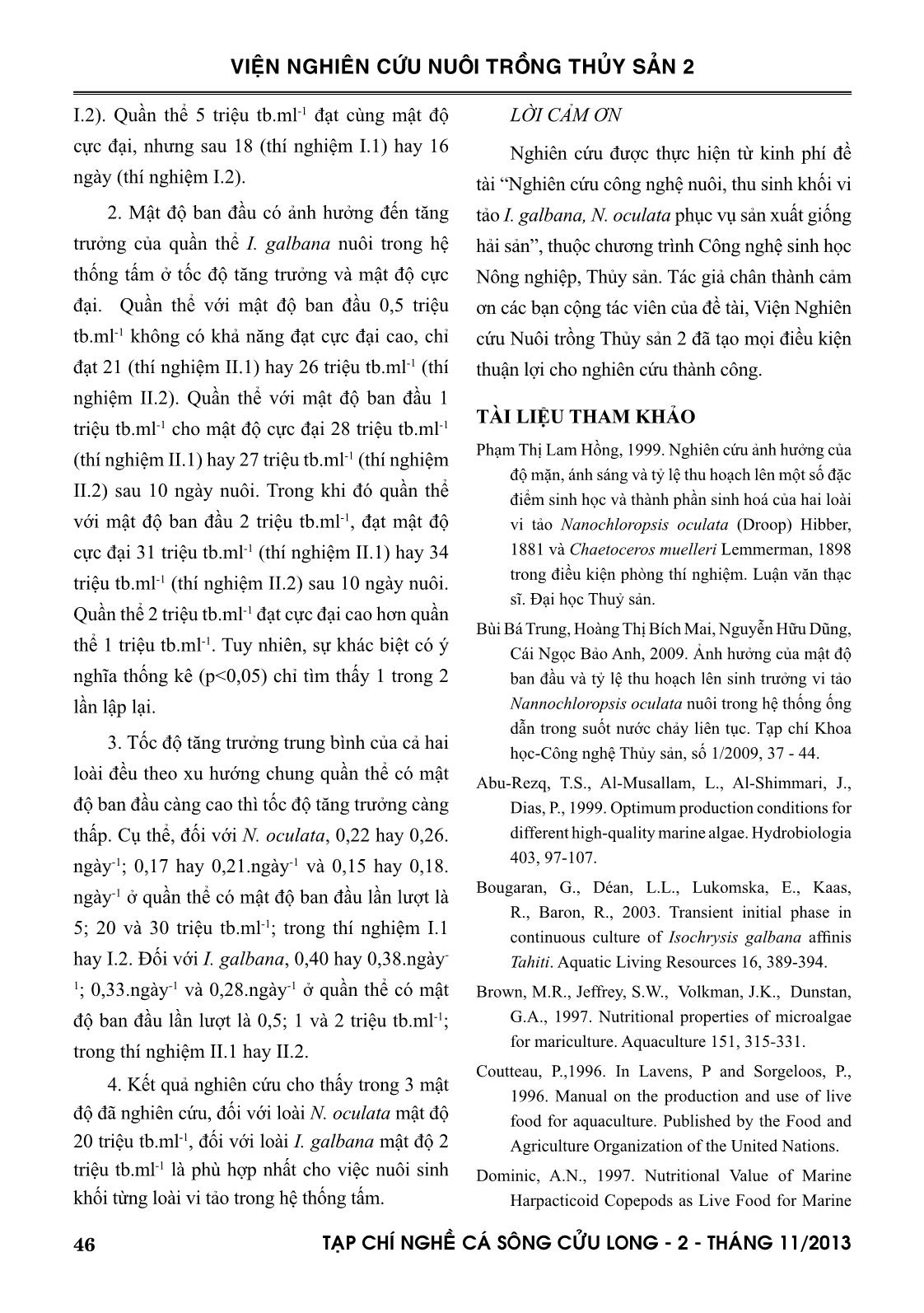 Ảnh hưởng của mật độ ban đầu lên sinh trưởng vi tảo Nannochloropsis oculata & Isochrysis galbana nuôi trong hệ thống tấm trang 8
