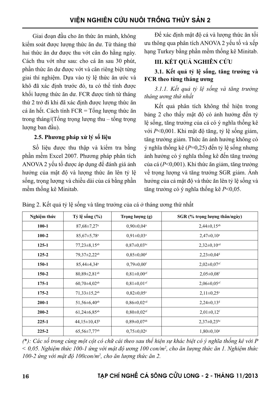 Ảnh hưởng của mật độ và lượng thức ăn lên tăng trưởng và tỷ lệ sống của cá tra (Pangasianodon hypophthalmus) ương từ cá hương 21 ngày tuổi lên cá giống trang 4