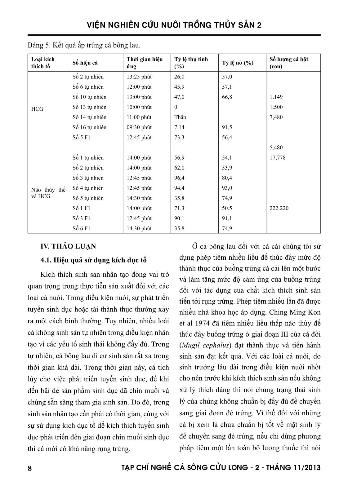 So sánh hiệu quả sử dụng kích thích tố khác nhau kích thích sinh sản cá bông lau (Pangasius krempfi) trong điều kiện nuôi nhốt trang 6