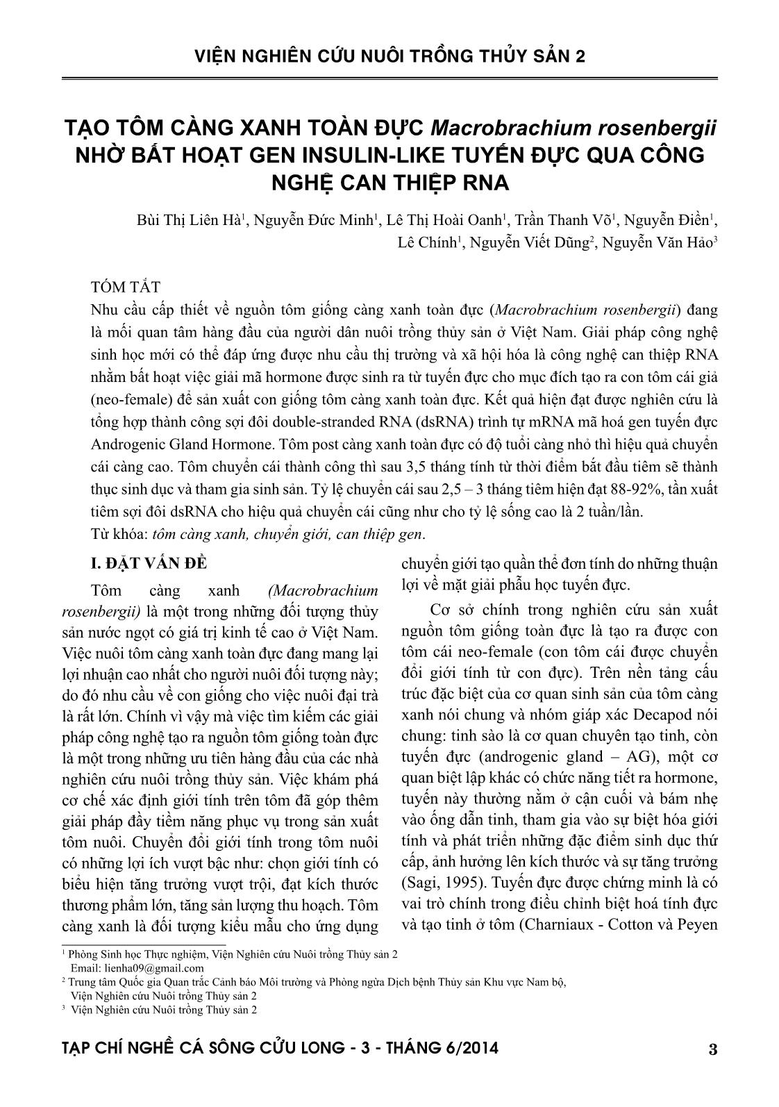 Tạp chí Nghề cá sông Cửu Long - Số 03/2014 trang 3