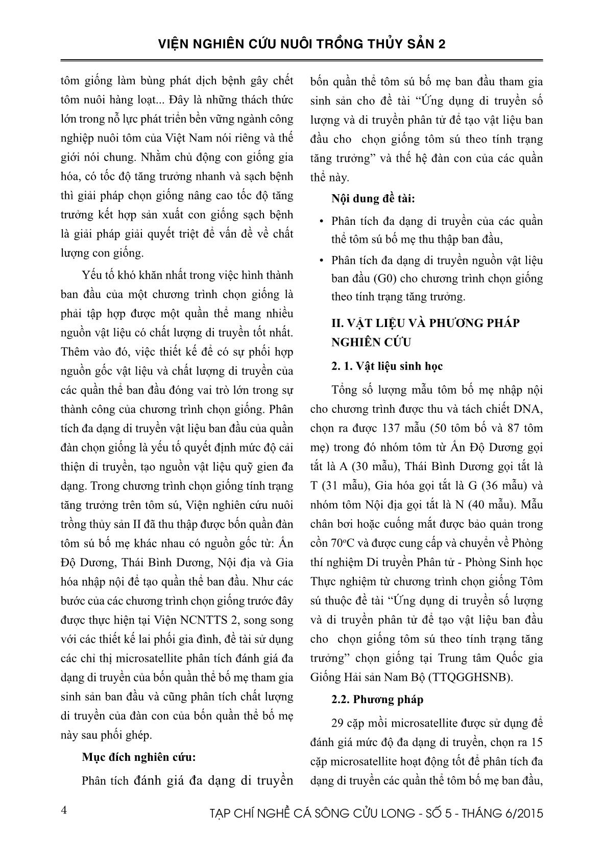 Tạp chí Nghề cá sông Cửu Long - Số 05/2015 trang 4